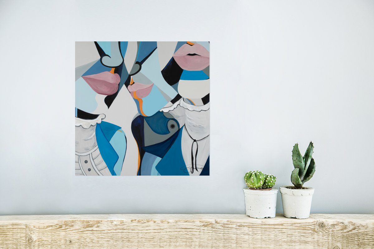 MuchoWow Poster Gesichter - Blau St), Rahmen Lippen - Poster, - Wandbild, für Abstrakt, Ohne Wohnzimmer, (1 Wandposter