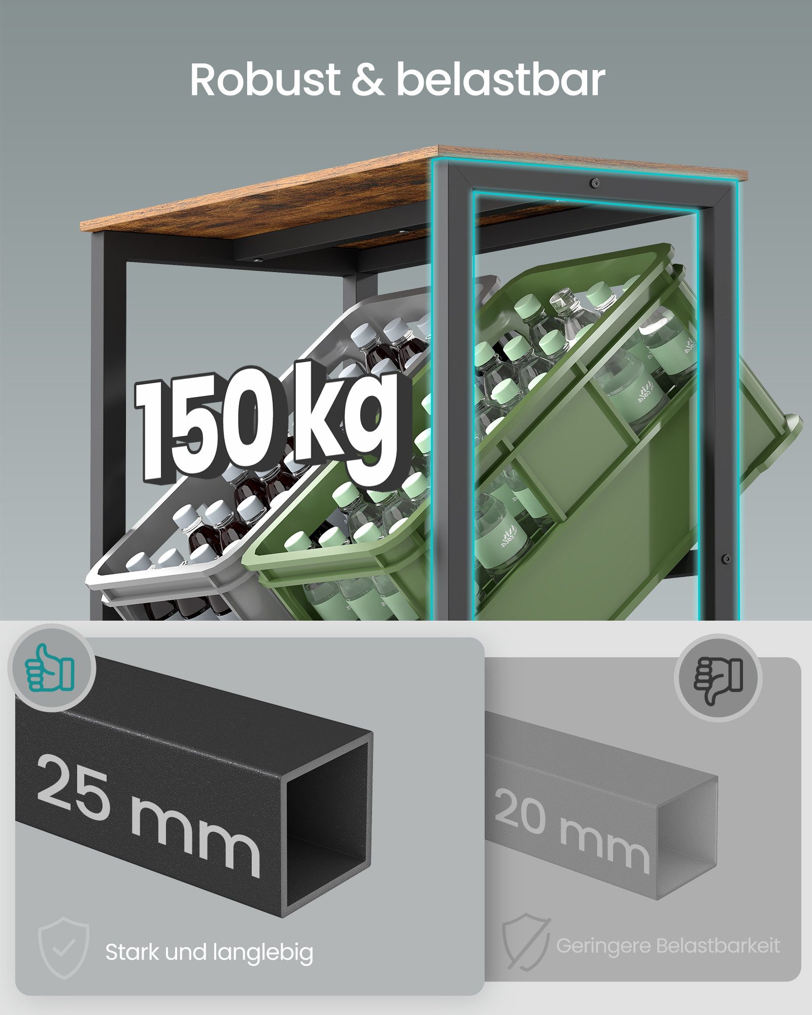 SONGMICS Flaschenregal Getränkekistenregal Aufbewahrungsregal Getränkeregal, 2 Ebenen, für 4/6 Kisten