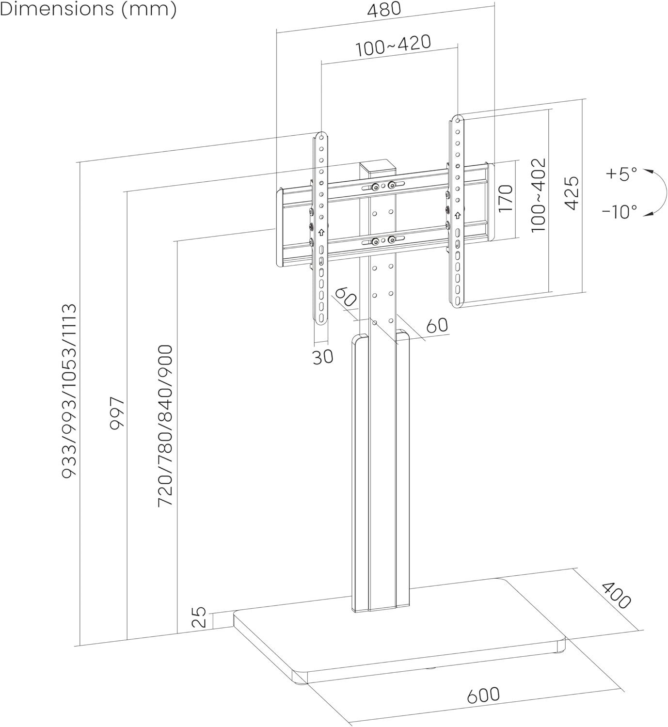 PureMounts TV-Ständer PureMounts TV Ständer, Standfuss, Universal Fernsehständer für 32-65 – Bild 4 von 5