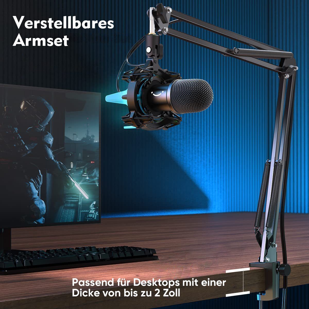 FIFINE Mikrofon USB Metall Mikrofon Set Streaming mit Mikrofonarm