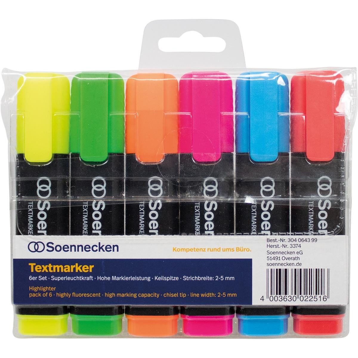 Marker Soennecken Textmarker 3374 sortiert 6 St./Pack.