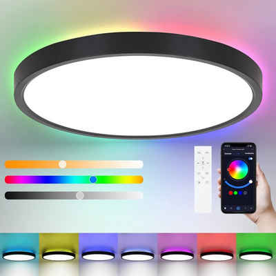 ZMH LED Deckenleuchte mit Smart RGB Hintergrundbeleuchtung Panel Flach Rund/Quadratisch, Dimmbar, LED fest integriert, Tageslichtweiß