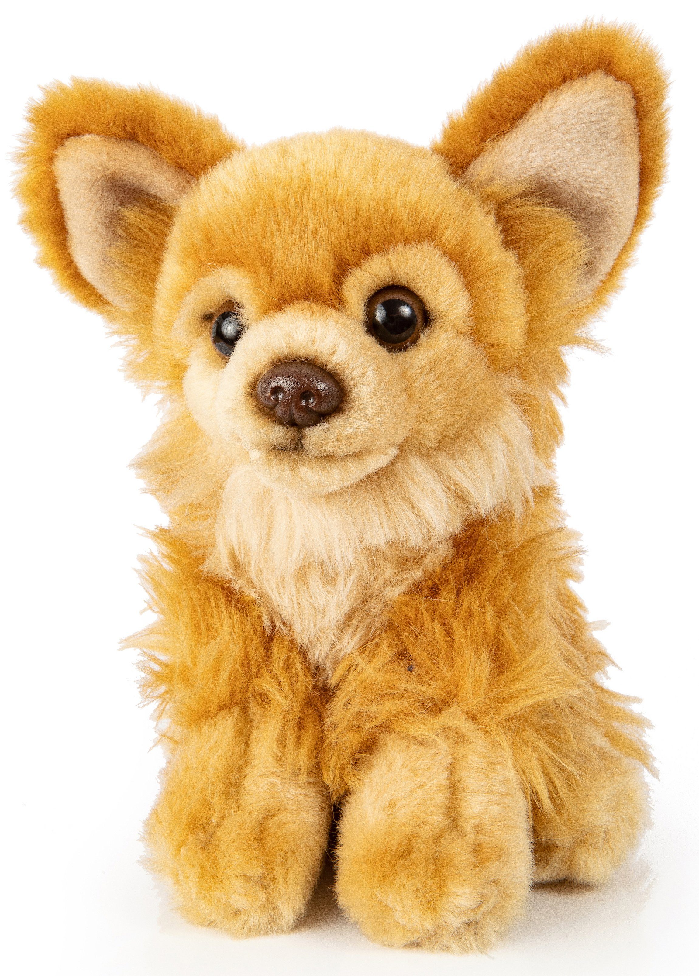 Uni-Toys Kuscheltier Chihuahua Fellfarben 100 Plüschtier, - % zu Füllmaterial - 18 Länge Plüsch-Hund, recyceltes - cm Braun versch