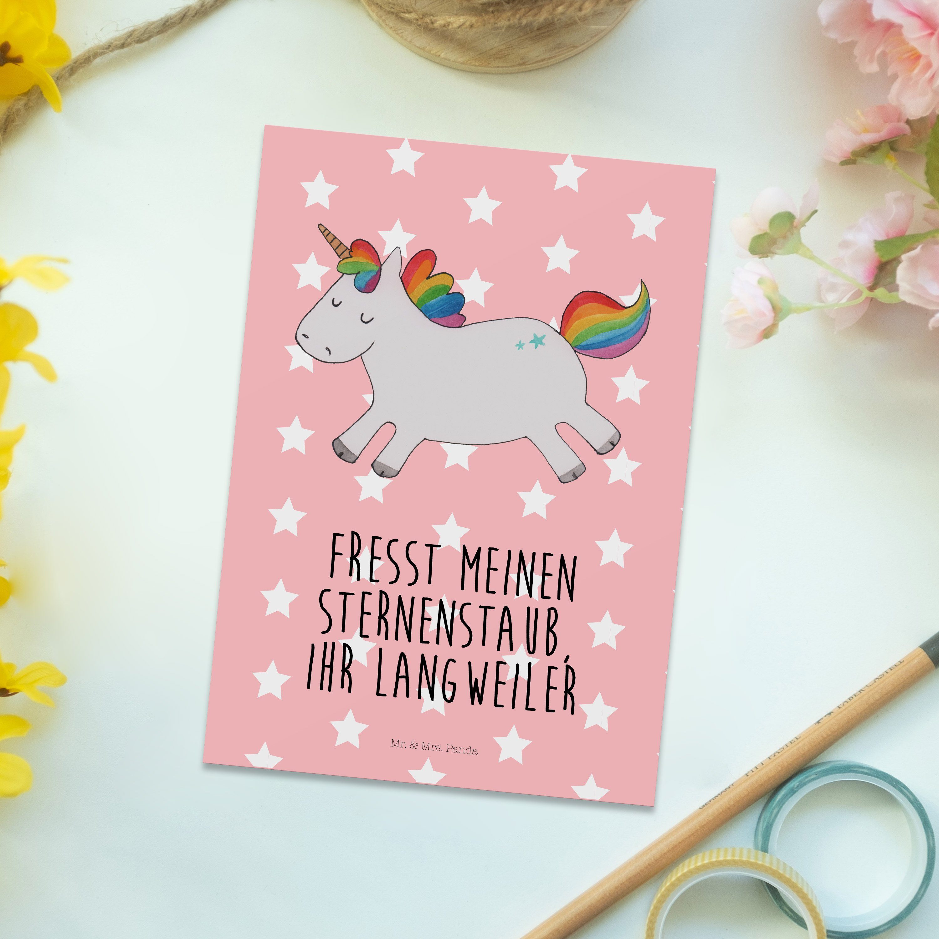 & Postkarte Happy Pastell - Mrs. Rot Unicorn, Panda Geschenk, Einhorn Einhörner, D - Mr. Einhorn