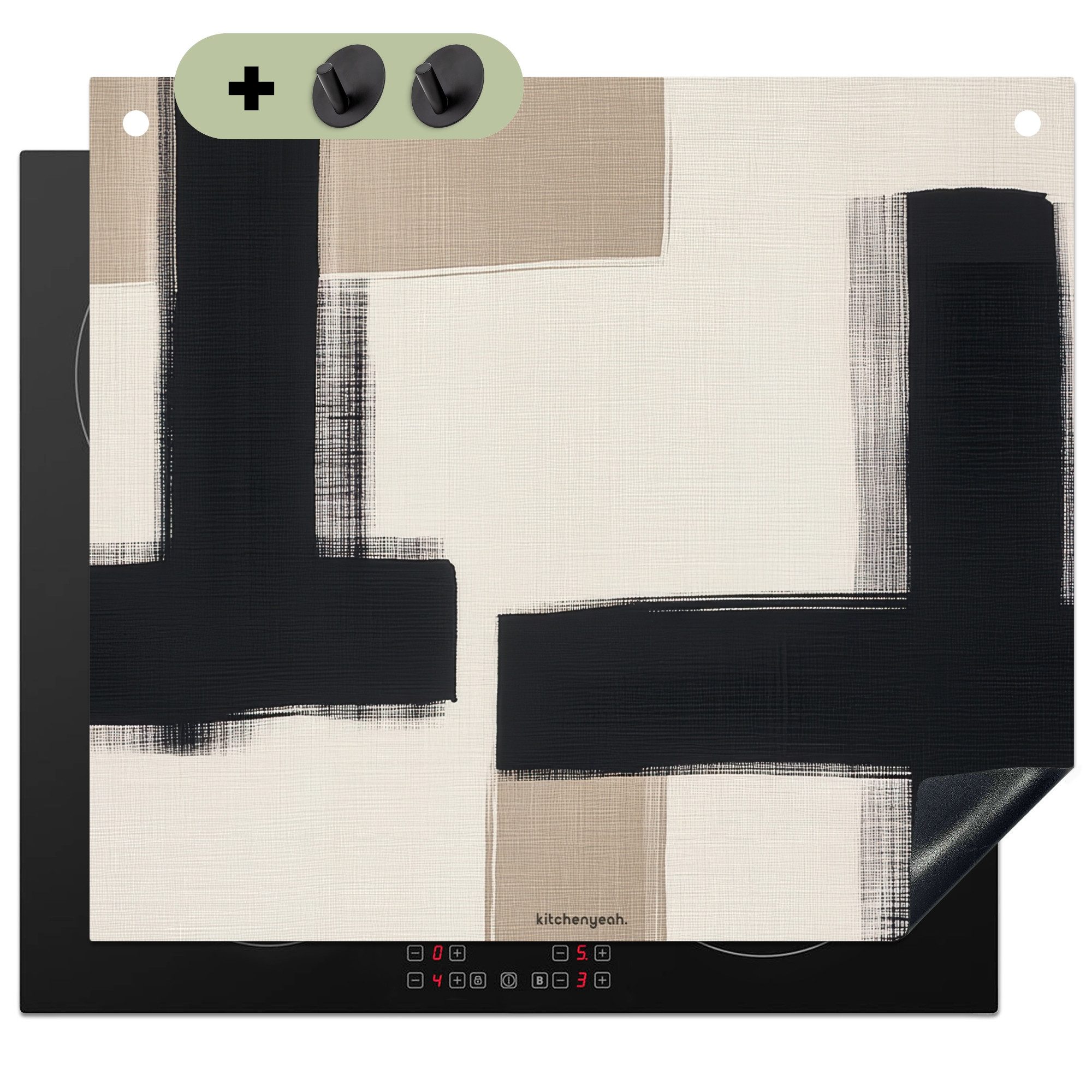 KitchenYeah Küchenrückwand Schwarz - Abstrakt - Japanisch, (1-tlg), Abdeckplatte für Ceranfeld, Herd Spritzschutz, 60x50 cm