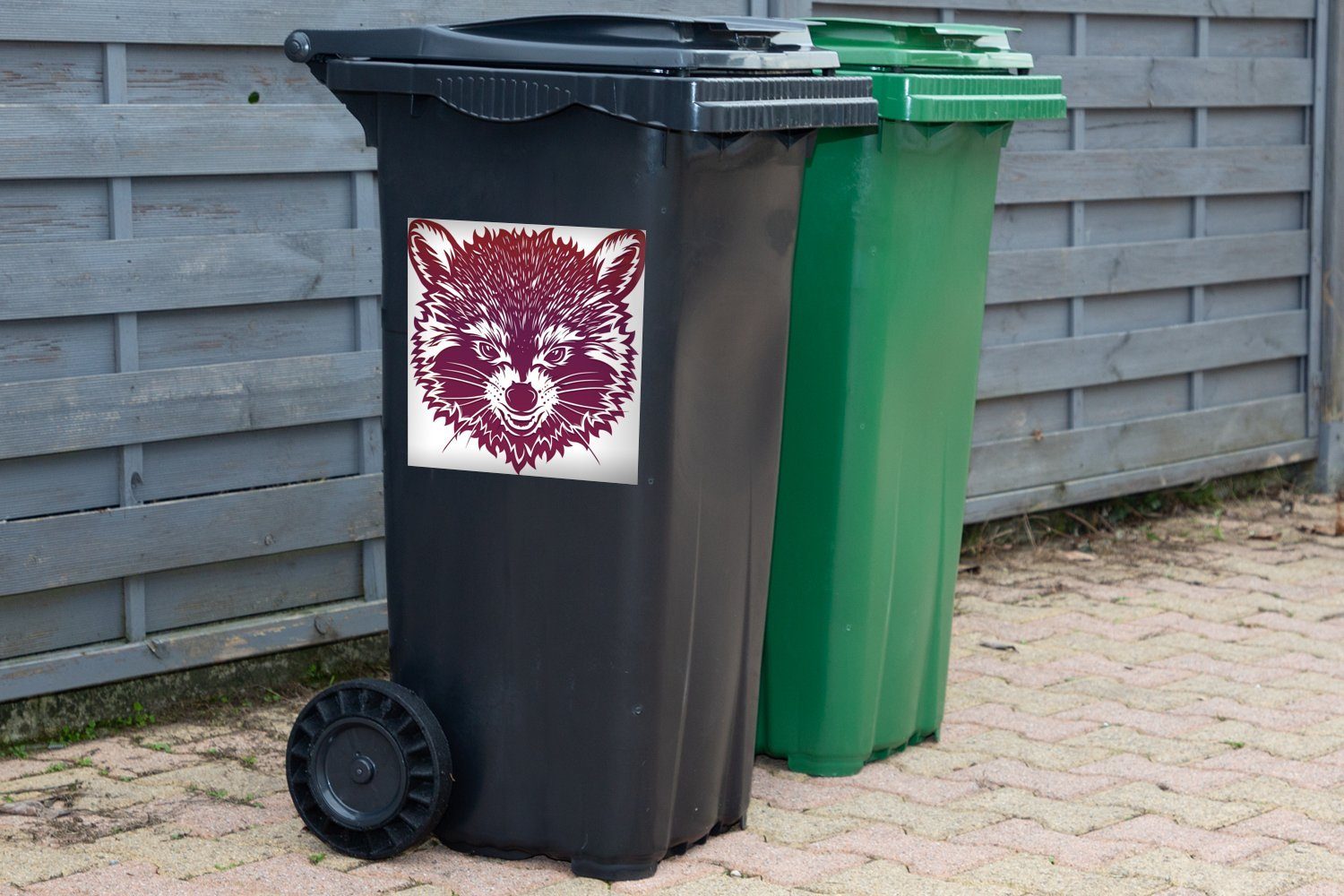 in St), Mülleimer-aufkleber, Illustration einer Container, lila Farbe Sticker, Mülltonne, eines MuchoWow (1 Abfalbehälter Waschbären Wandsticker