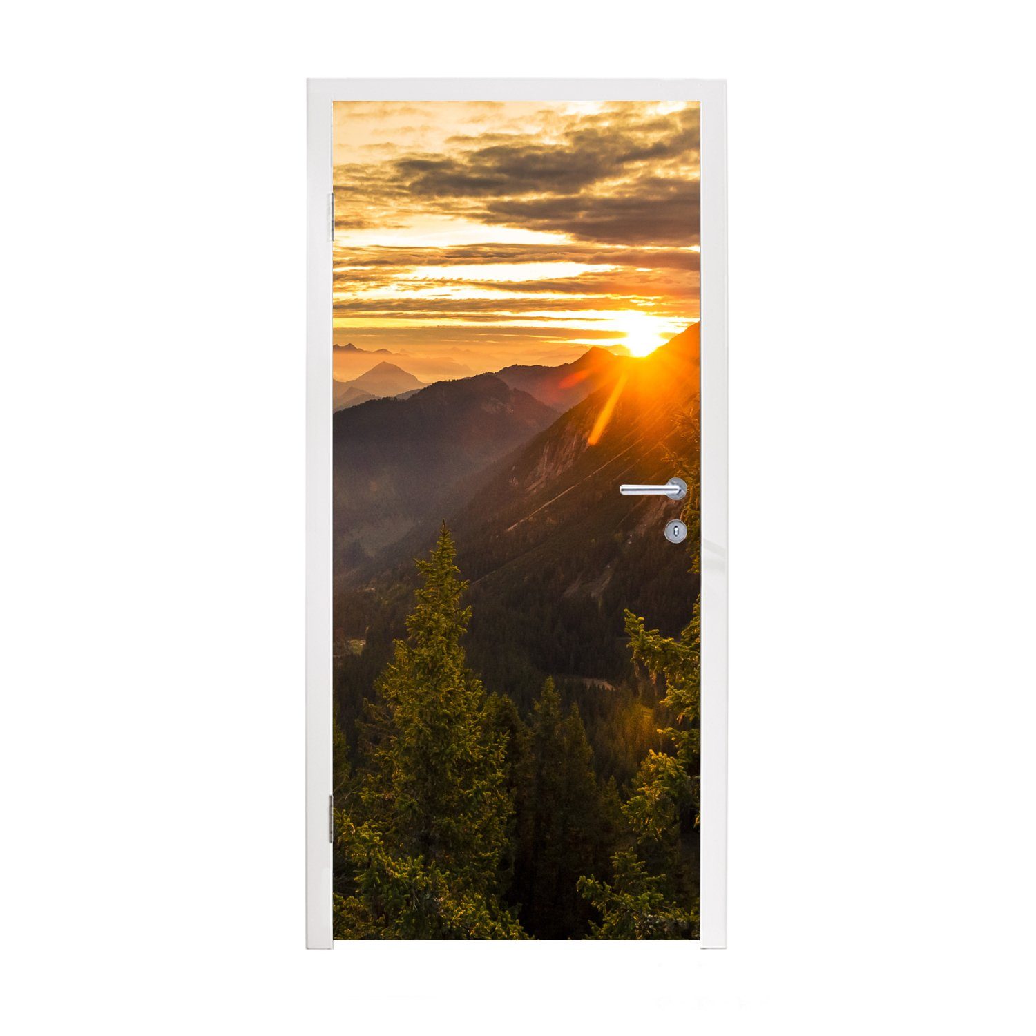 MuchoWow Türtapete Alpen - Berg - Sonne, Matt, bedruckt, (1 St), Fototapete für Tür, Türaufkleber, 75x205 cm