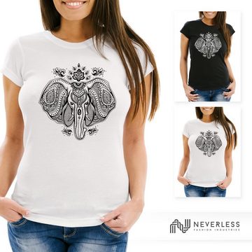 Neverless Print-Shirt Damen T-Shirt Mandala Elefant Elephant Slim Fit Boho Ethno Neverless® mit Print