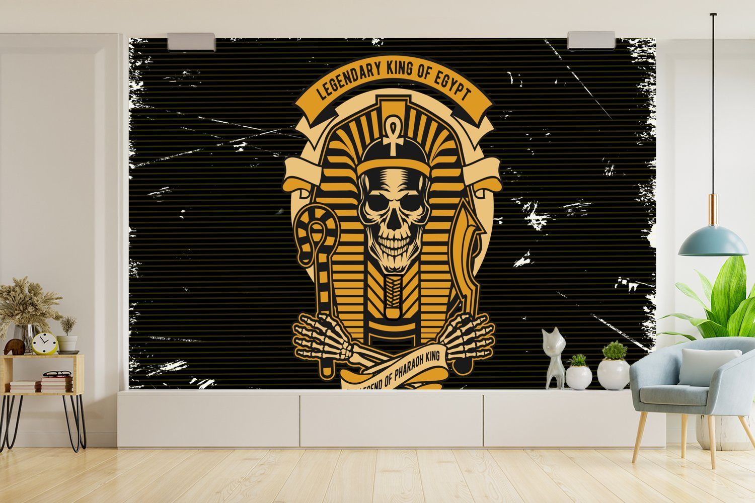 Tapete Pharao Retro St), Zeichnung, Wohnzimmer, Skelett - Matt, bedruckt, MuchoWow Vinyl Fototapete für - (6 Schlafzimmer, Kinderzimmer, Wallpaper -