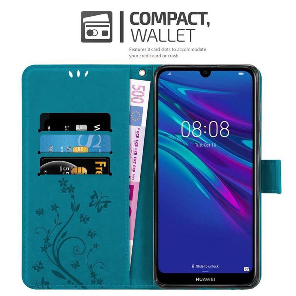 Cadorabo Handyhülle für Huawei Y6 2019 Hülle Huawei Y6 2019, Hülle Schutzhülle Blumen Flower mit Standfunktion Kartenfach Magnet