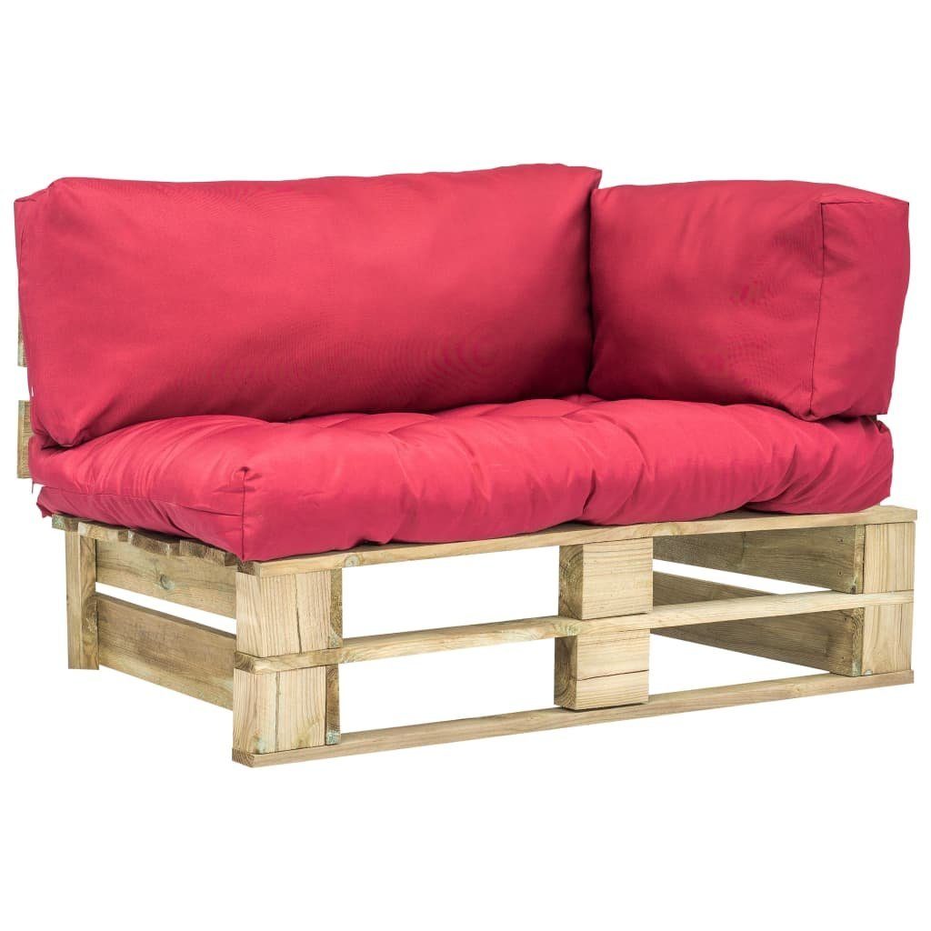 vidaXL Loungesofa Outdoor-Sofa Paletten mit Kissen in Rot Kiefernholz, 1 Teile Grün und Rot