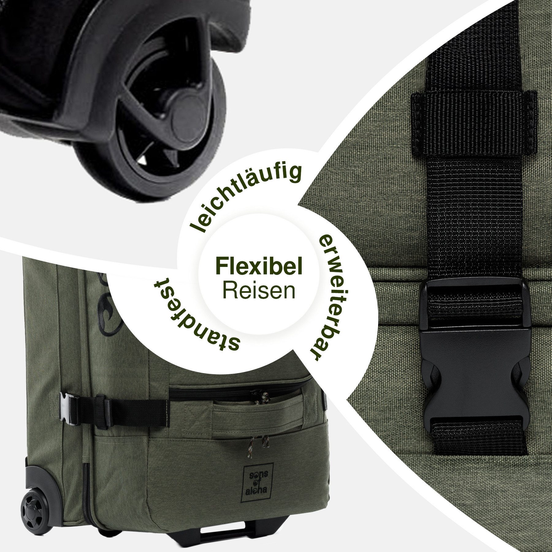 SONS OF ALOHA Kofferset Reisetasche mit Rollen groß Duffle 80 cm XL 120L, 2 Rollen, (0 tlg), großer Roll-Koffer mit Trolleyfunktion, aus Meeresplastik