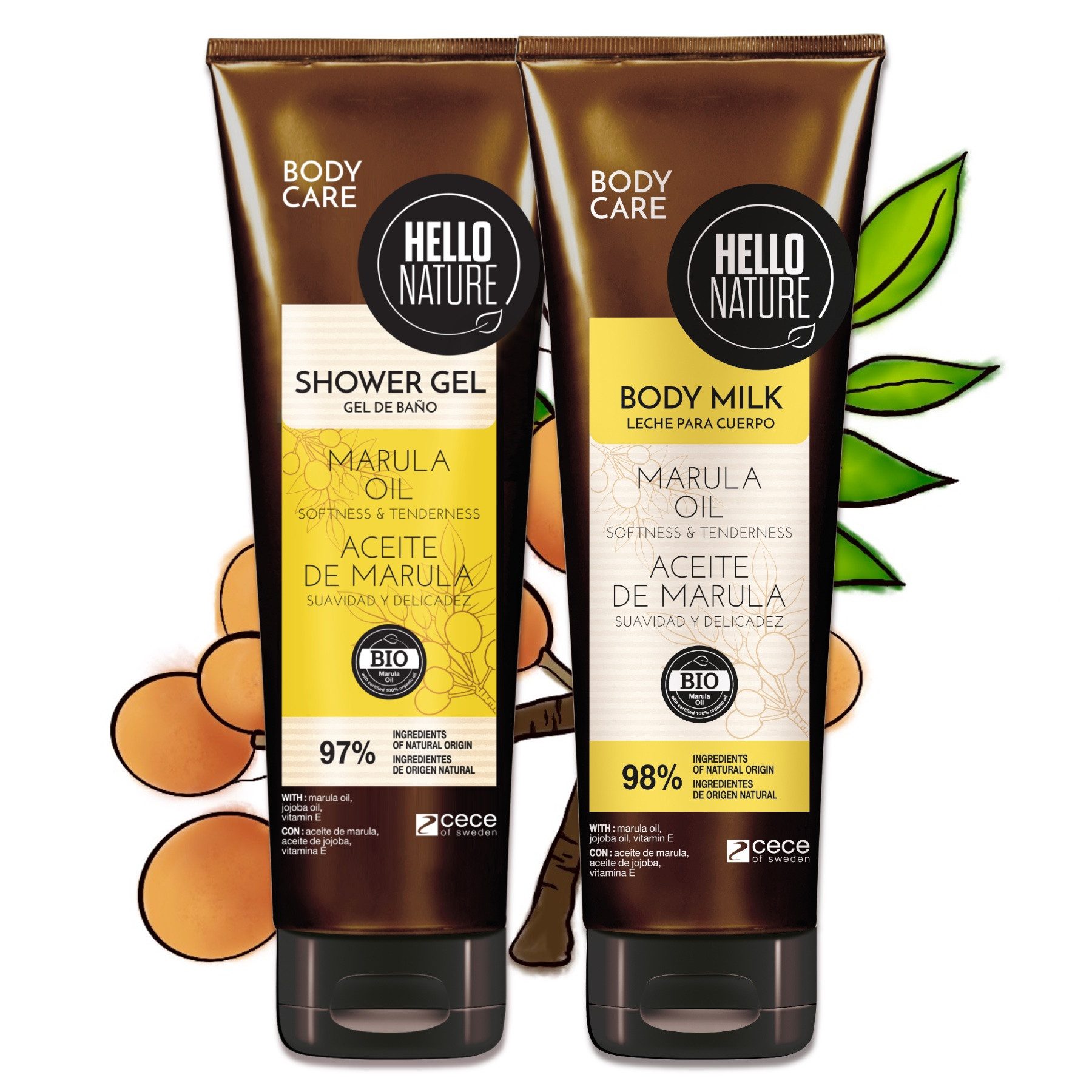 Hello Nature Hautpflege-Set Körperpflege Set Marula Öl Duschgel Body Butter Balm Körperöl, Hautpflege, Körperpflegeset, Hello Nature
