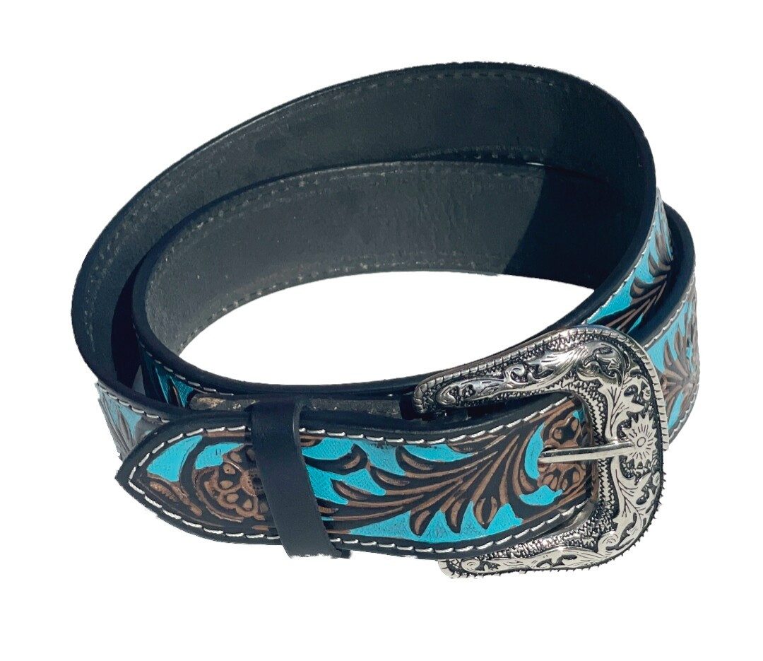 Ledergürtel Ledergürtel „Turquoise Blossom“ Westerngürtel Leder – florales Muster
