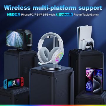 Krysenix PG4 RGB kabelloses 2,4 GHz 7.1 Surround Sound Gaming-Headset (Drahtloses Gaming-Headset mit 2,4-GHz-Funktechnologie. Abnehmbares, mit KI-abnehmbarem Noise-Cancelling-Mikrofon für Laptop)