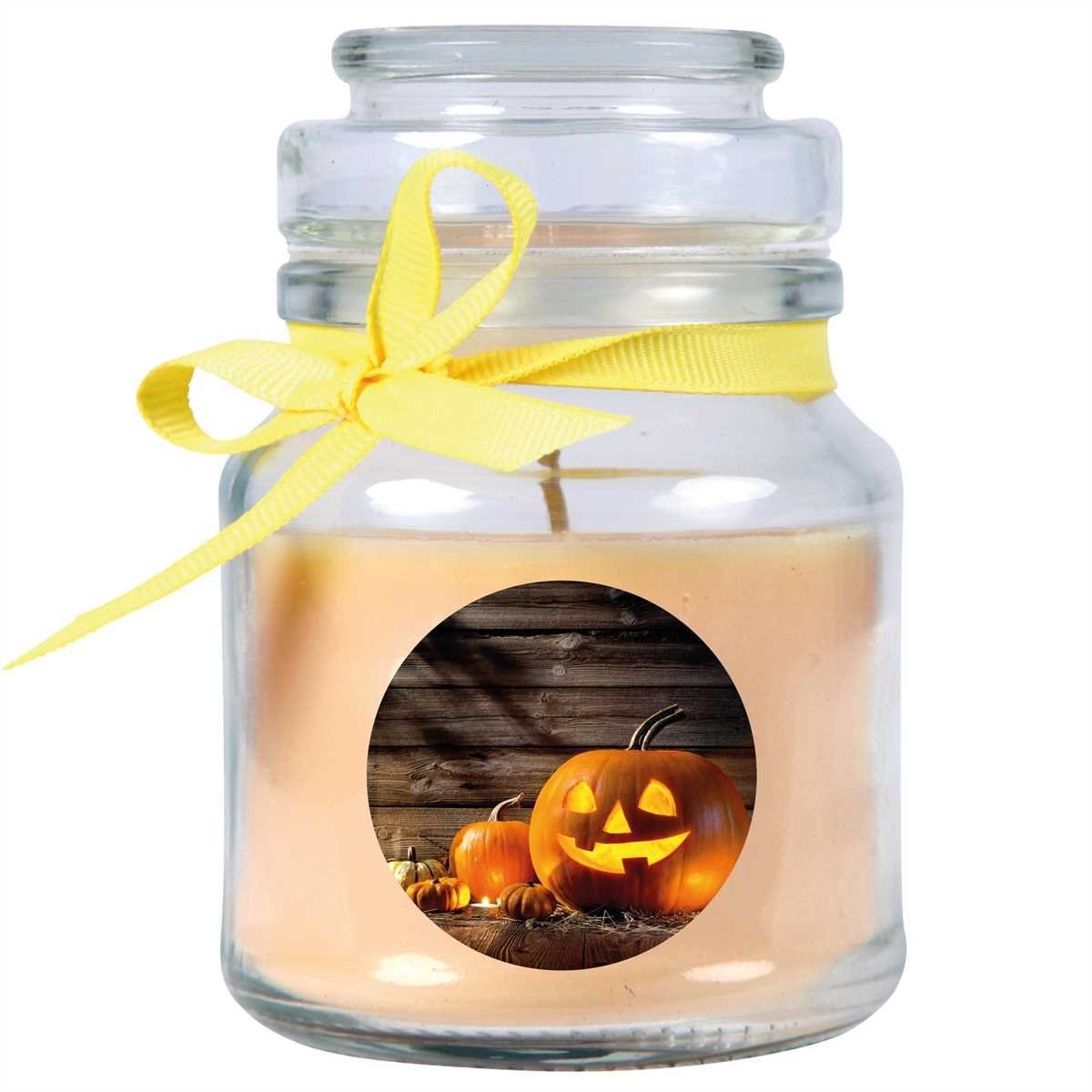 HS Candle Duftkerze (Dekokerze, 1-tlg), Halloween - Kerze im Bonbon Glas, Ideale Herbstdeko