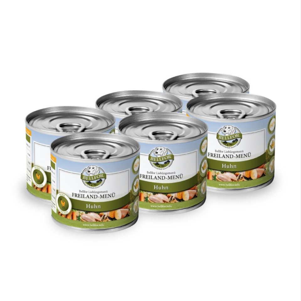 Bellfor Bellfor Hundefutter Nass mit Huhn - Freiland-Menü - 6x200g, für: Hunde