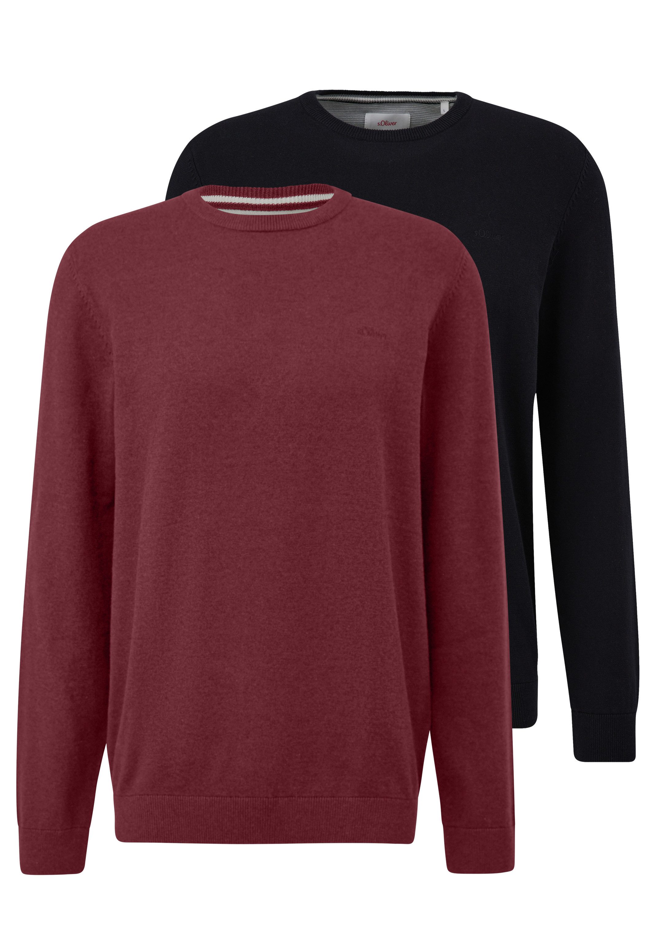 s.Oliver Rundhalspullover 2er Pack Basic (Spar-Set, 2-tlg) Pullover - Baumwolle - Blickdicht - Angenehm weiches Material