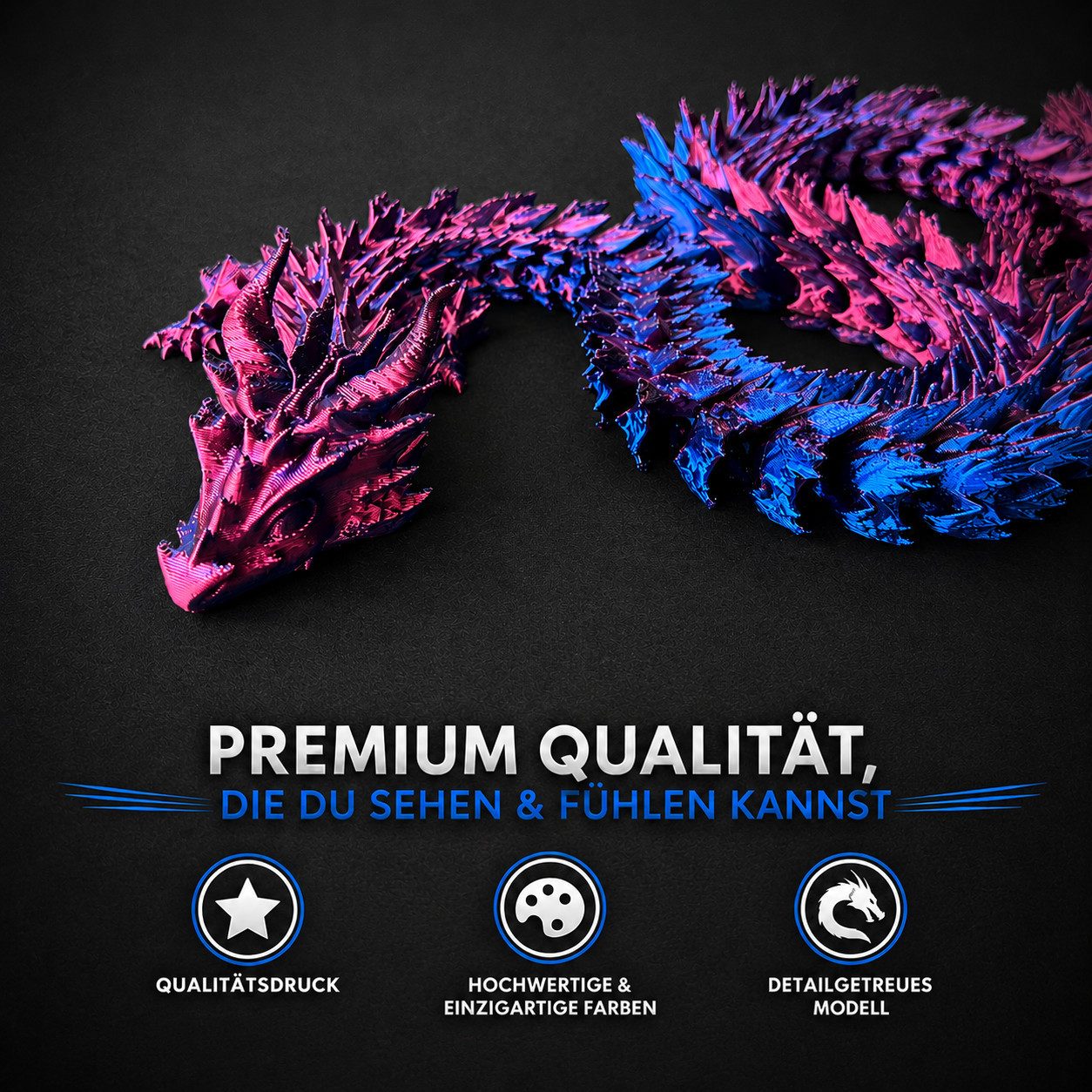 Alpha Electronics Fantasy-Figur Qualitäts-3D-Druck Drache, beweglicher Flexi Drache (Sammlerset, 1 St., Sparangebot), Deko, Geschenk & Sammlerstück, 8 Farben bis zu 150cm Länge