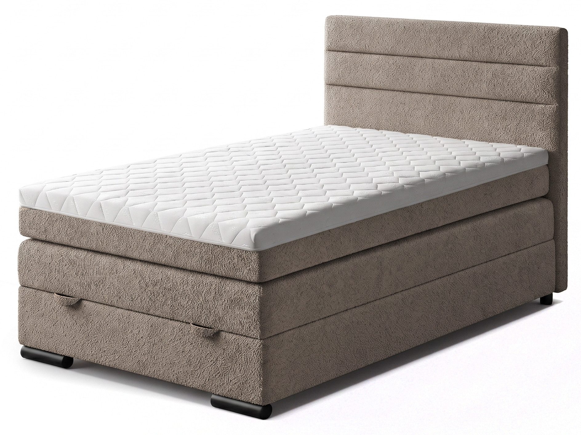 Beautysofa Jugendbett TULIA Boxspringbett Cappuccino mit Bettkasten (Bonell-Federkernmatratze, Integrierte Matratze + Topper GRATIS), Bouclé-Stoff (Catch Me 03)