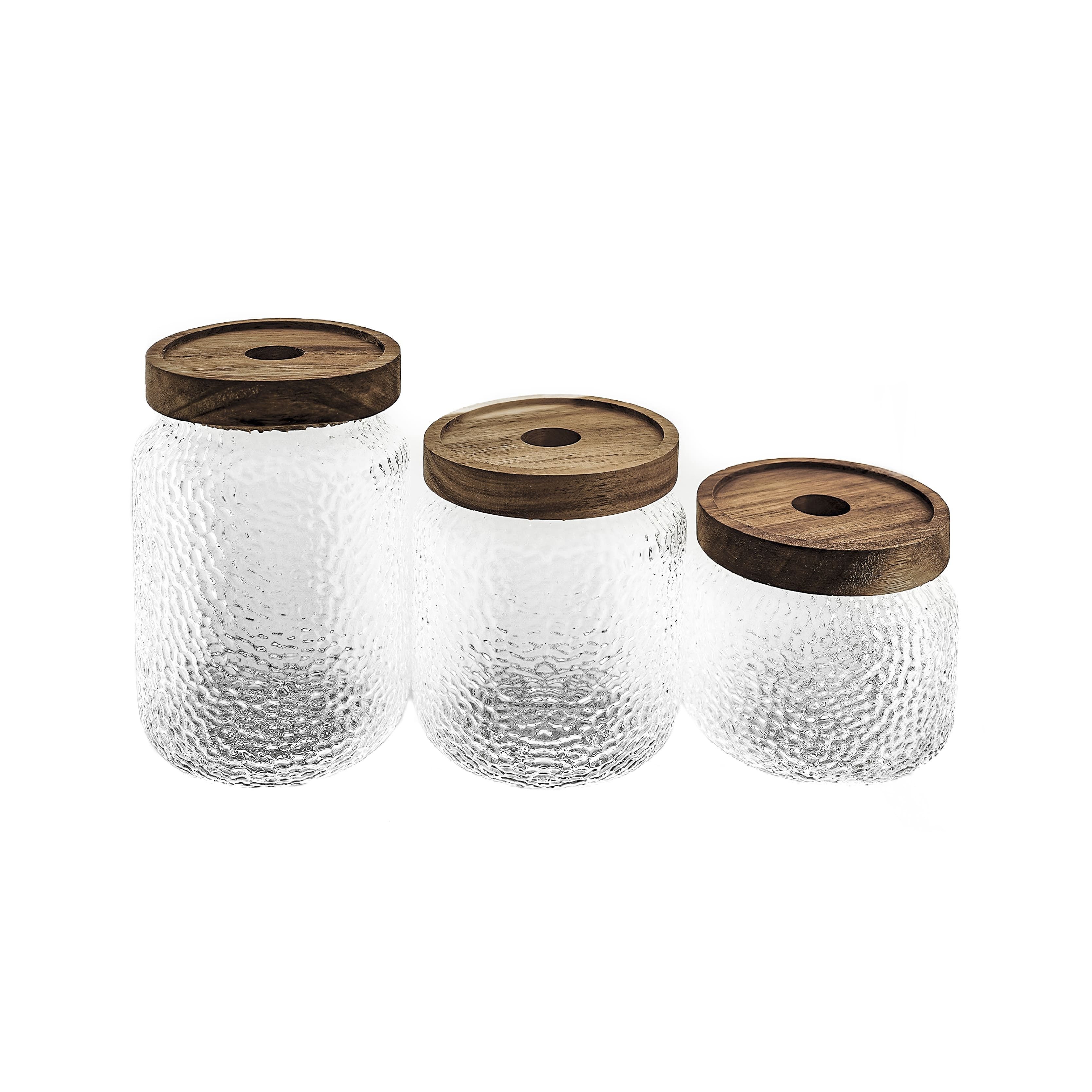 Mulex Vorratsglas 3er Set Vorratsbehälter aus Borosilikatglas mit luftdichtem Holzdeckel