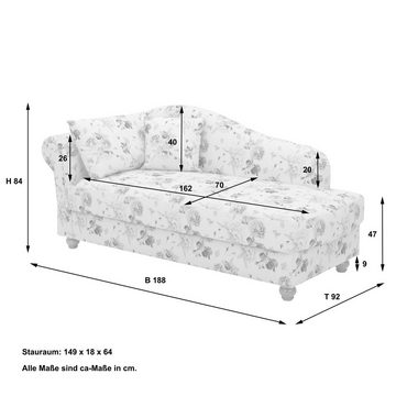 Max Winzer® Recamiere Recamiere Evelyn mit Armteil links Flachgewebe floral Liegesofa, 1 Stück, Stauraum unter der Sitzfläche