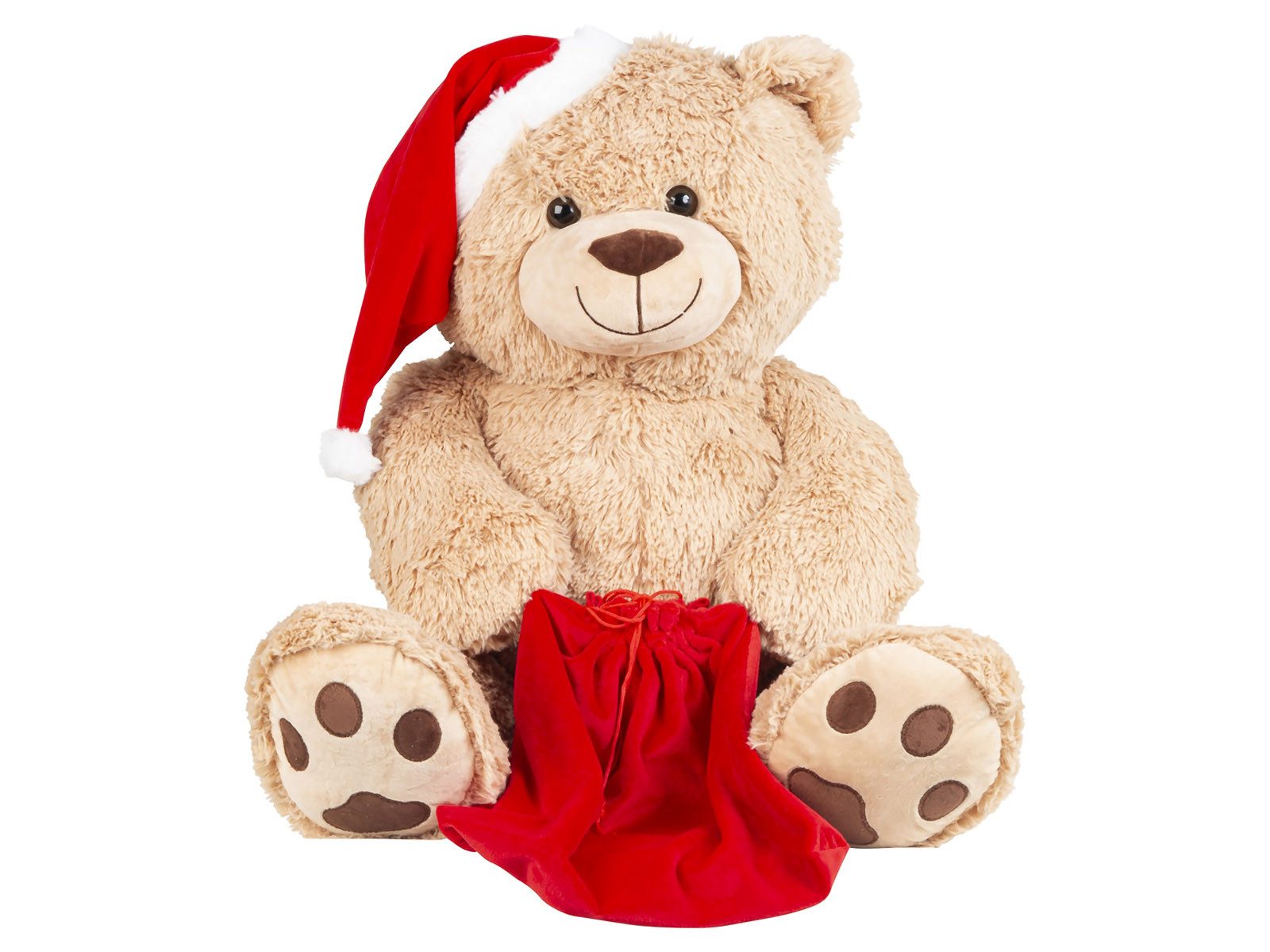 Mel-O-Design Kuscheltier 7912 Bär mit Nikolausmütze und rotem Sack zum Befüllen (Stück, 1-St., 1), Weihnachten