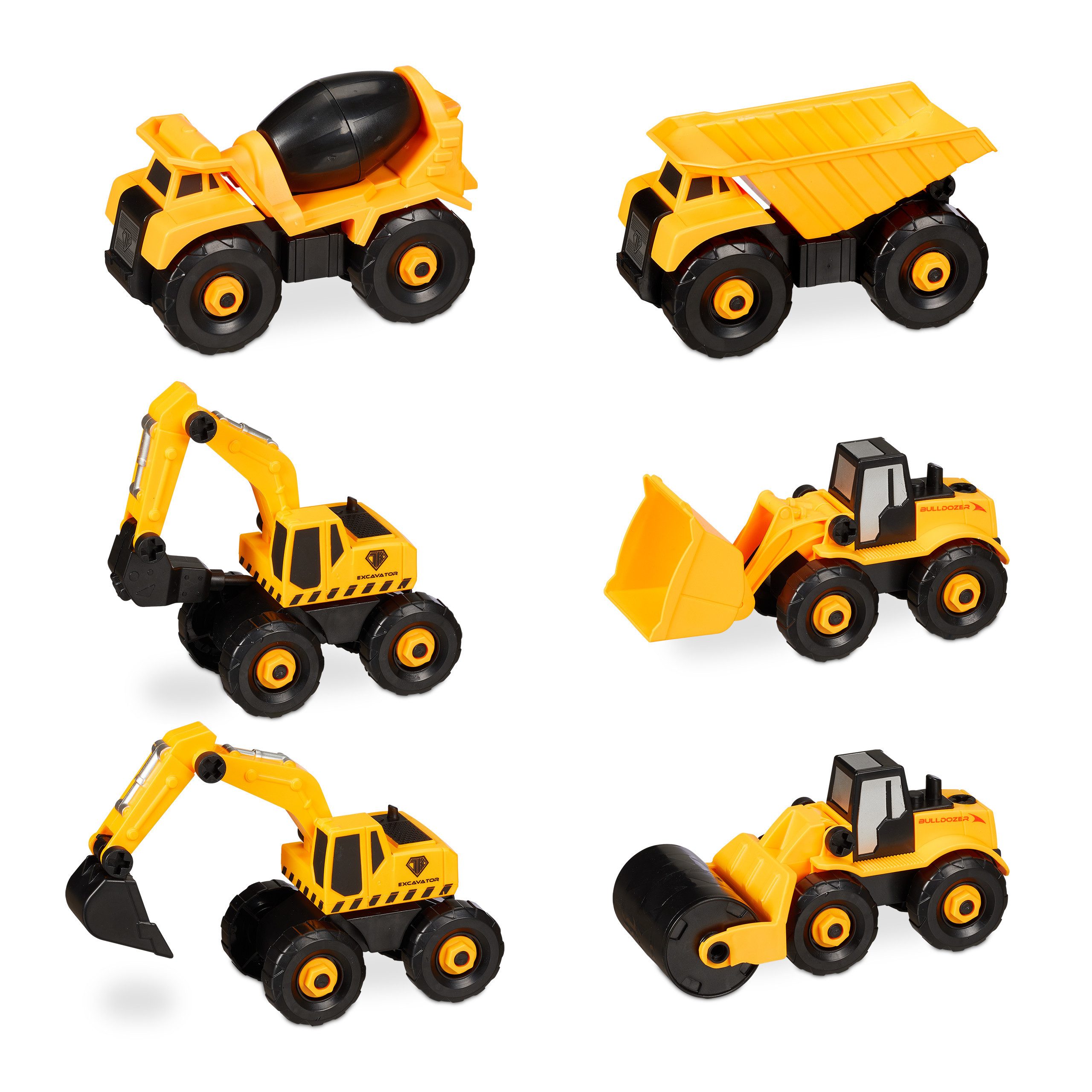 relaxdays Spielzeug-Bagger Baustellenfahrzeuge Kinder 6-tlg. Set günstig online kaufen