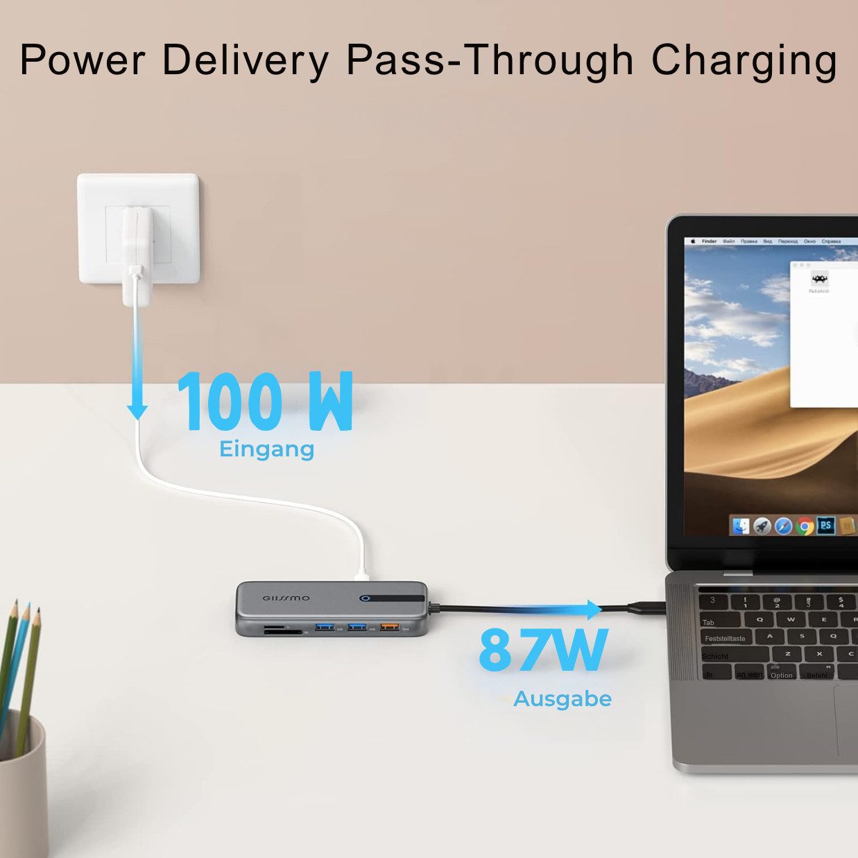 Vivitar 9-in-1-USB-C-Hub-Dockingstation mit 4K@60Hz-HDMI, 100W Power Delivery, USB-Adapter Hochgeschwindigkeits-Datenübertragung, Schnellladen, stabile Netzwerk – Bild 4 von 5