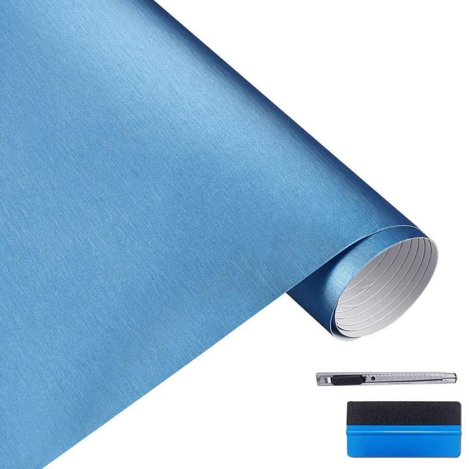 LuxusKollektion Dekorationsfolie Vinylfolie Edelstahl Chrom Aufkleber 5x900cm Hellblau 5cm x 900cm
