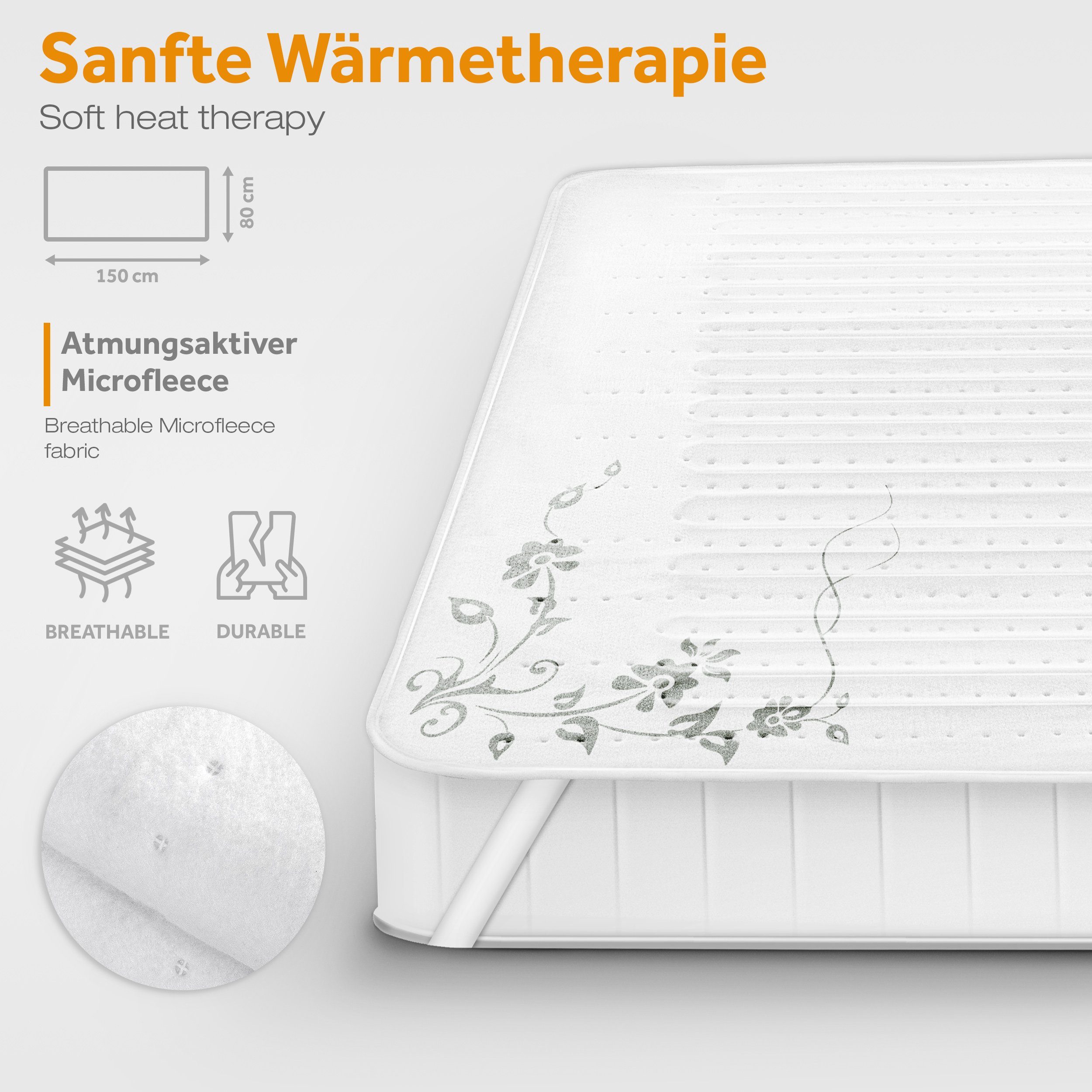 sinnlein Elektrofußwärmer Wärmeunterbett elektrisch Heizdecke Abschaltautomatik, 2 Temperaturzonen, 3 Temperaturstufen