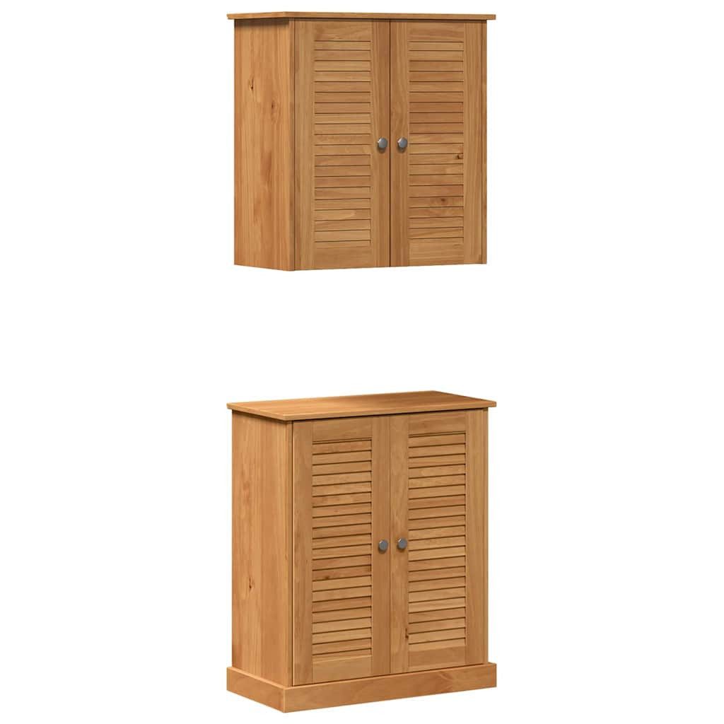 vidaXL Badezimmerspiegelschrank Badezimmermöbel-Set mit Regal VIGO 2 pcs Braun und Honigbraun (2-St)