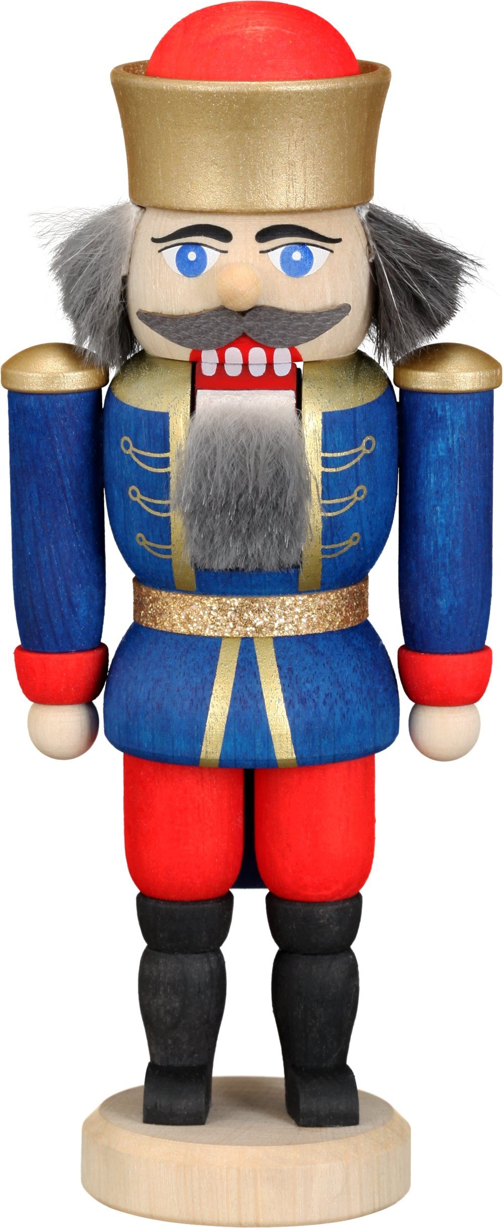Seiffener Volkskunst Nussknacker Nußknacker König blau HxBxT = 12x6x4cm NEU, mit Uniform und Krone