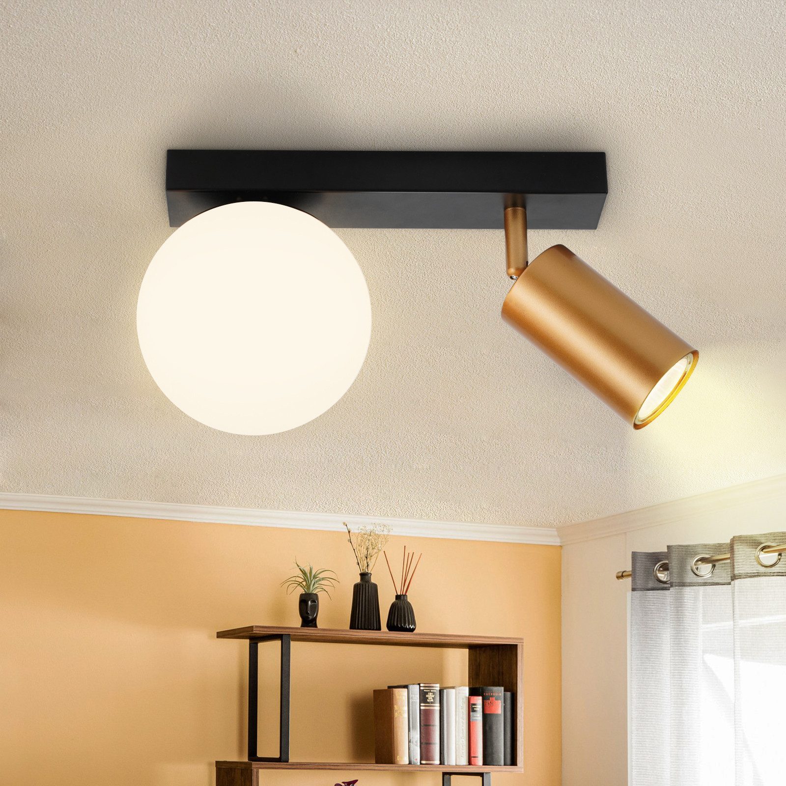 Nettlife Deckenstrahler Deckenlampe Schwarz GU10 Metall Glaskugel E14 Flurl günstig online kaufen