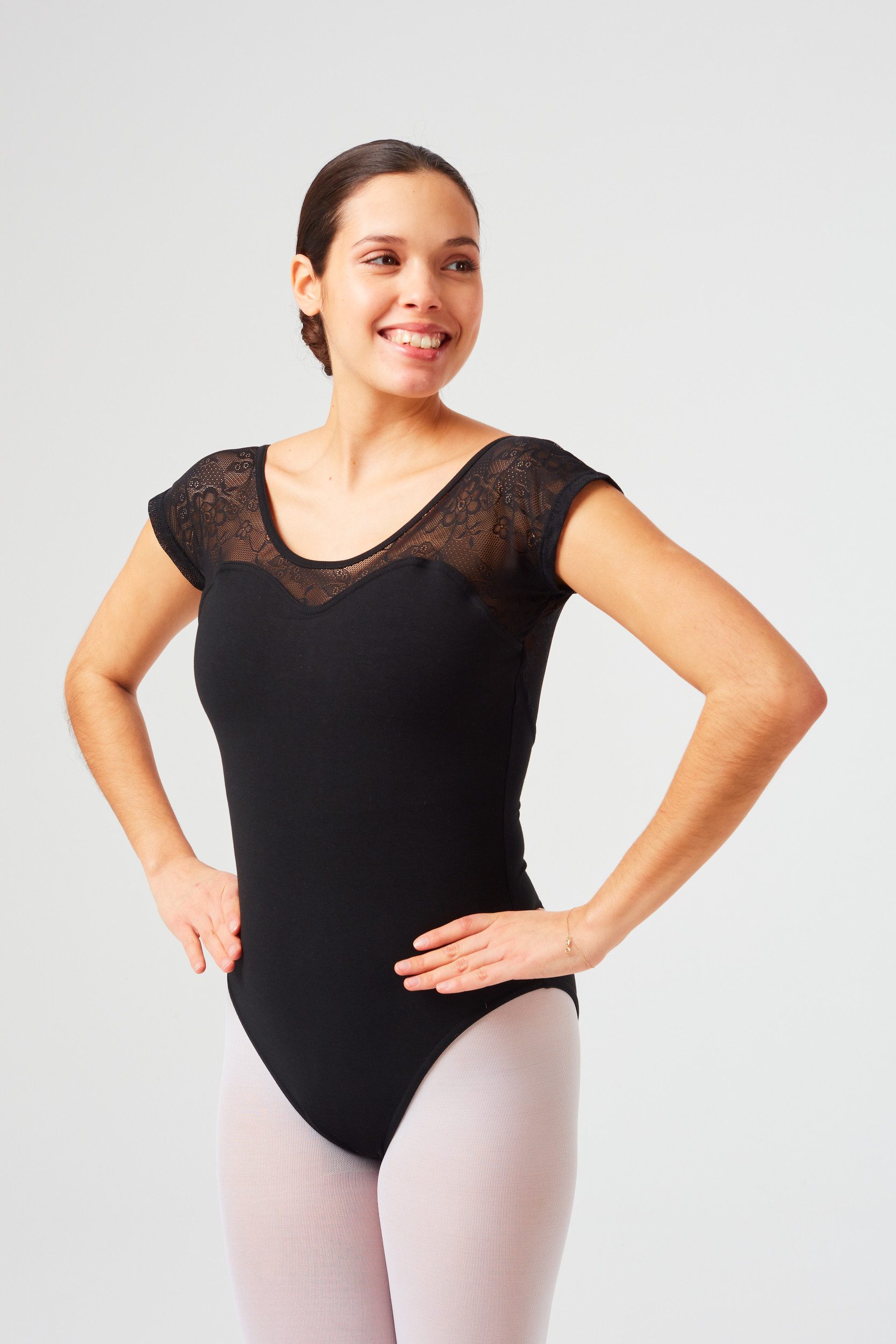 tanzmuster Body Damen Kurzarm Ballett Trikot Natalie Ärmel aus geblümter Sp günstig online kaufen