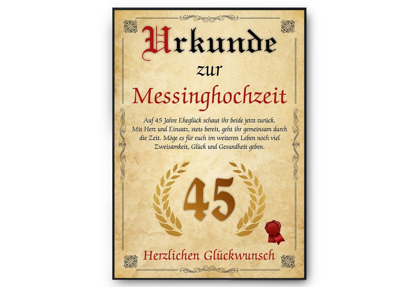 Tigerlino Poster Urkunde zum 45. Hochzeitstag Geschenk 45. Jahrestag Karte Ehepaar, Messinghochzeit