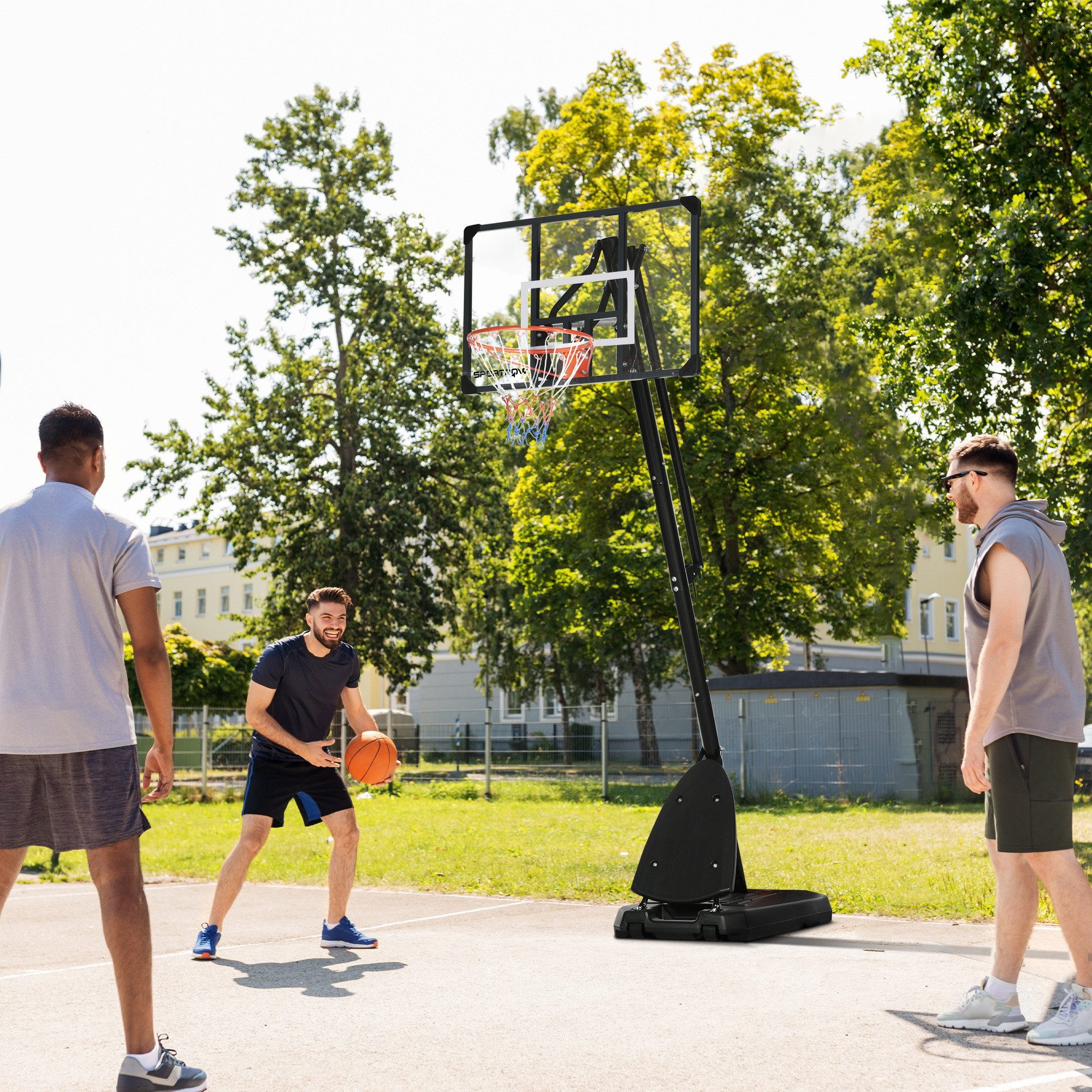 SPORTNOW Basketballständer Outdoor Mobiler mit Rollen, verstellbare Korbhöhe 236-293 cm (Basketballanlage, 1-St., Basketballkorb), Schwarz, Stahl