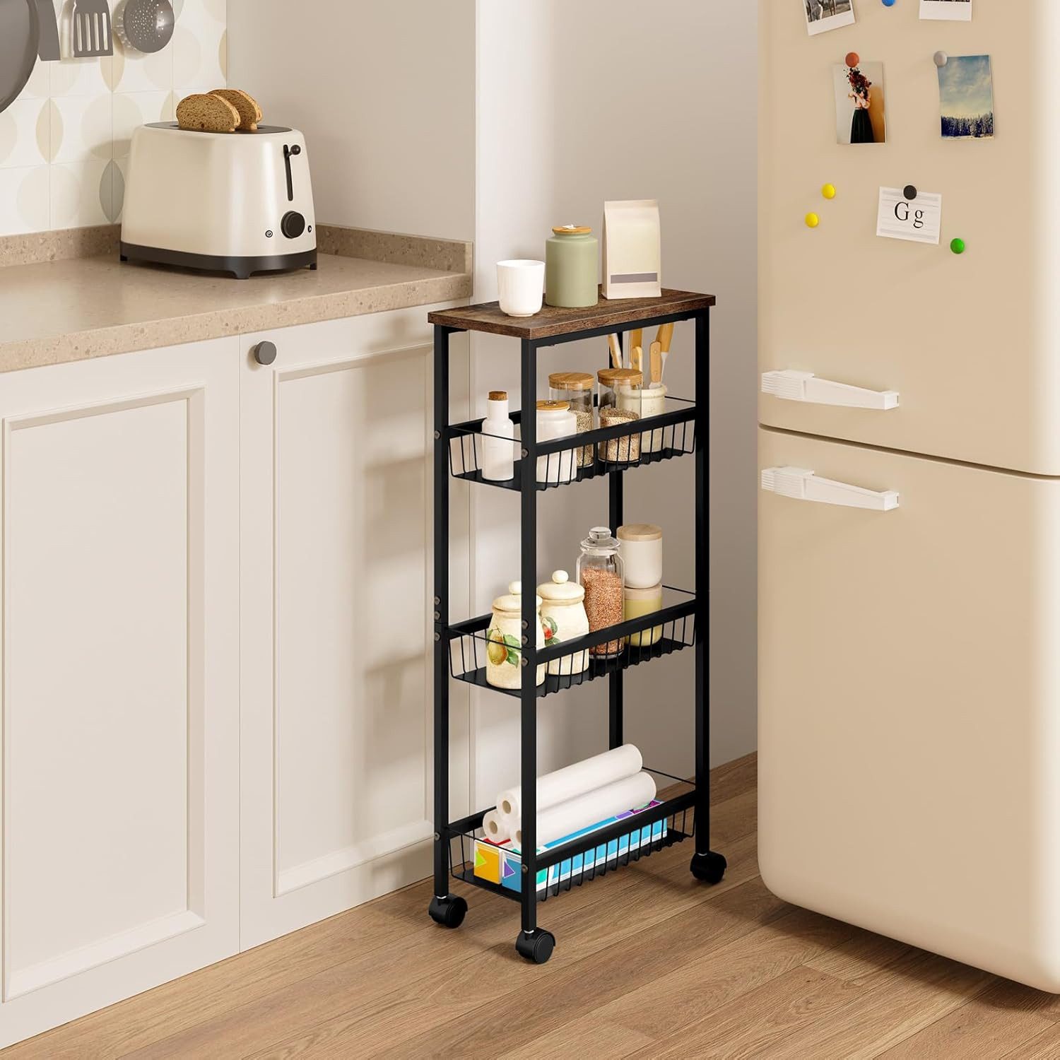 Woltu Servierwagen, (1 St), mit Arbeitsplatte, 3 Metallkörben, Küchenwagen günstig online kaufen