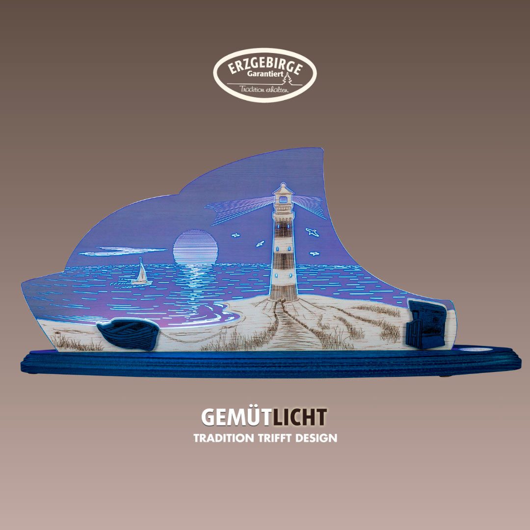 Weigla LED Dekolicht Maritim, Holz & Acrylglas, BLAU-WEIẞ, LED wechselbar, Neutralweiß, Erzgebirge garantiert, maritime Deko Innen, Dekolampe
