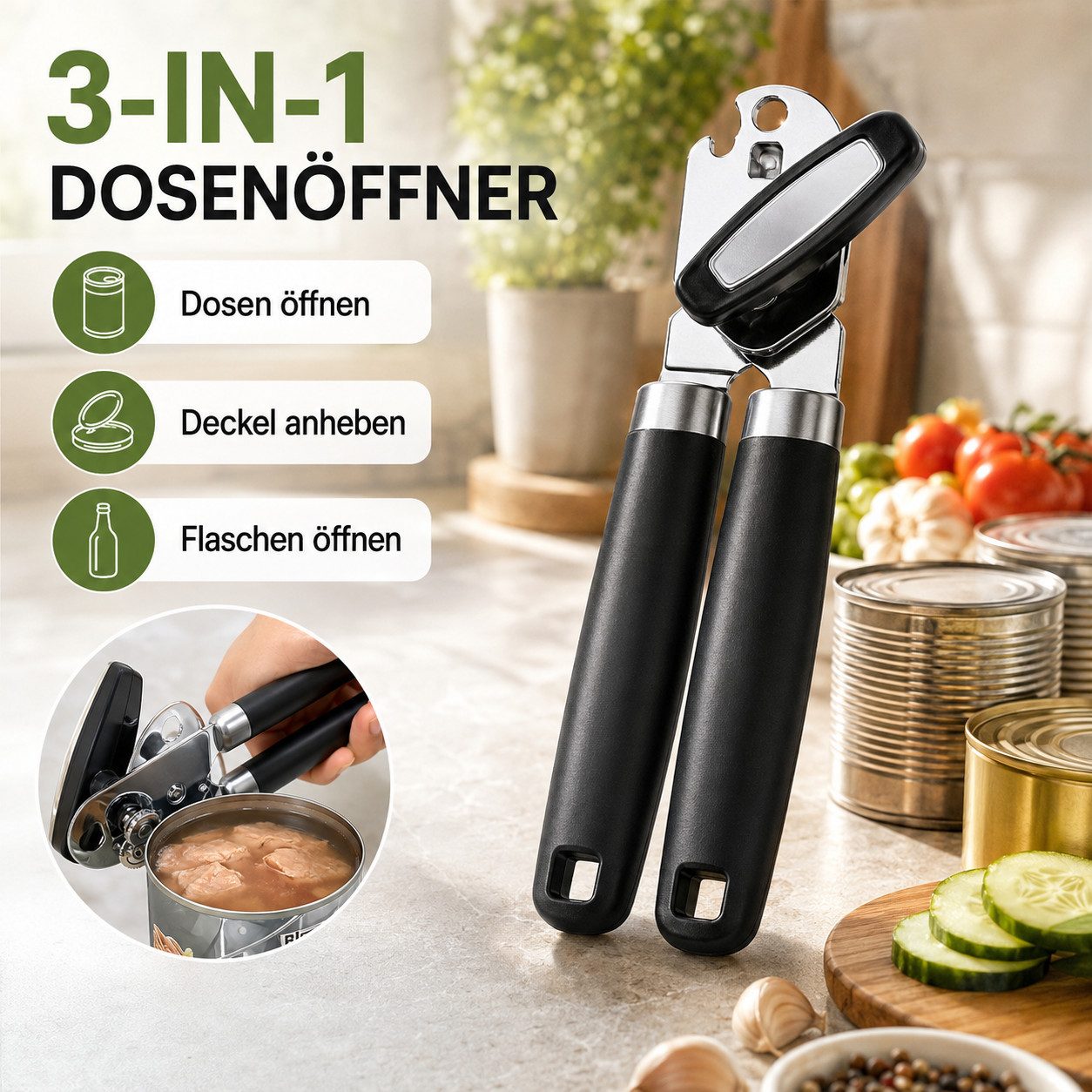 ibettertec Dosenöffner Praktischer Küchen‑Dosenöffner spülmaschinenfest, Geringer Kraftaufwand, geeignet für Senioren – Bild 2 von 5