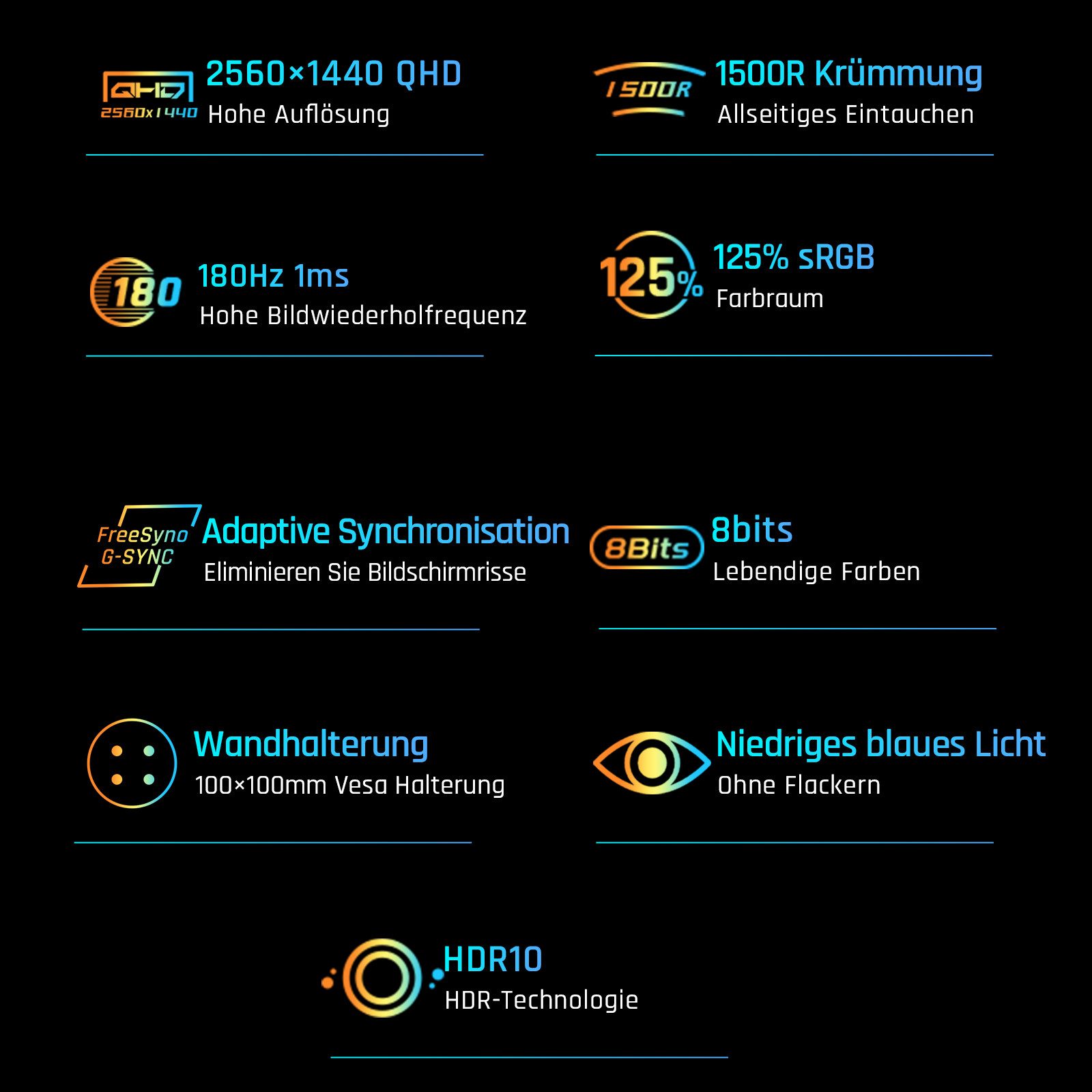 KTC H32S17 Curved-Gaming-Monitor (2560x1440 px, UWQHD, 1 ms Reaktionszeit, 180 Hz, HVA, QHD 180Hz HVA Curved 1500R)