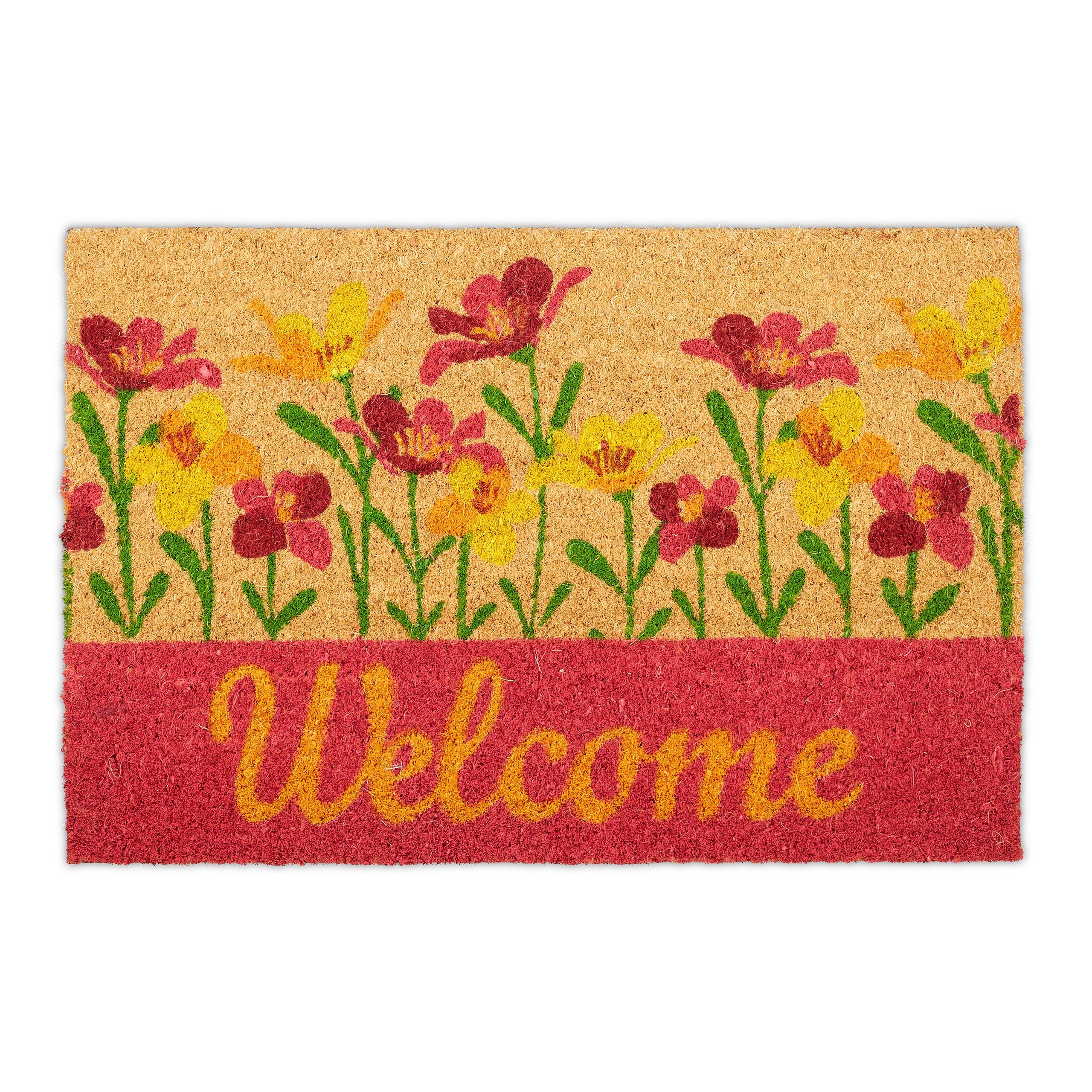 relaxdays Fußmatte Kokos Welcome Blume, Höhe: günstig online kaufen