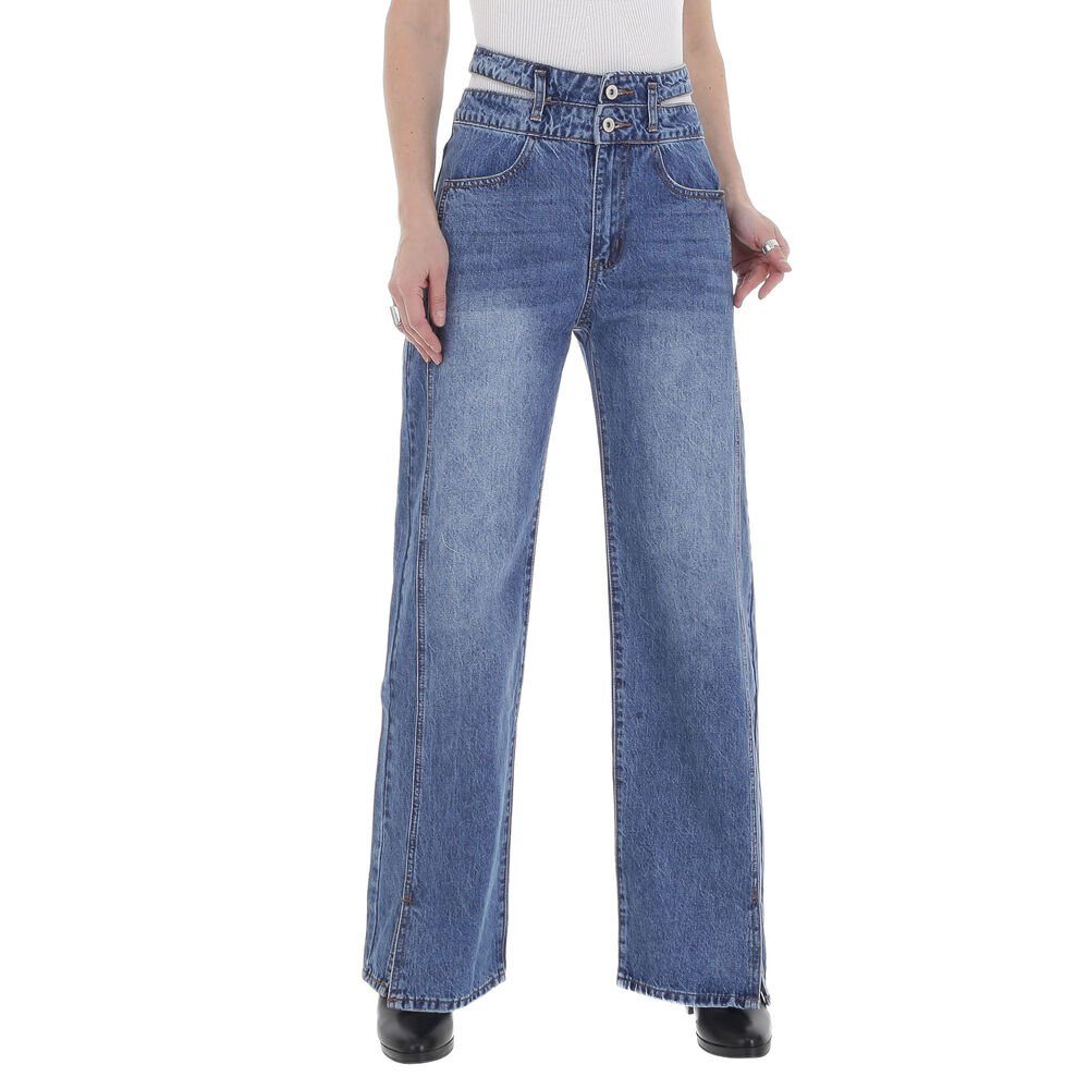 Ital-Design Weite Jeans Damen Freizeit Culotte Used-Look High Waist Jeans in Blau