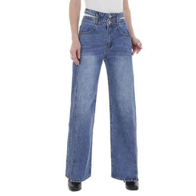 Ital-Design Weite Jeans Damen Freizeit Culotte Used-Look High Waist Jeans in Blau