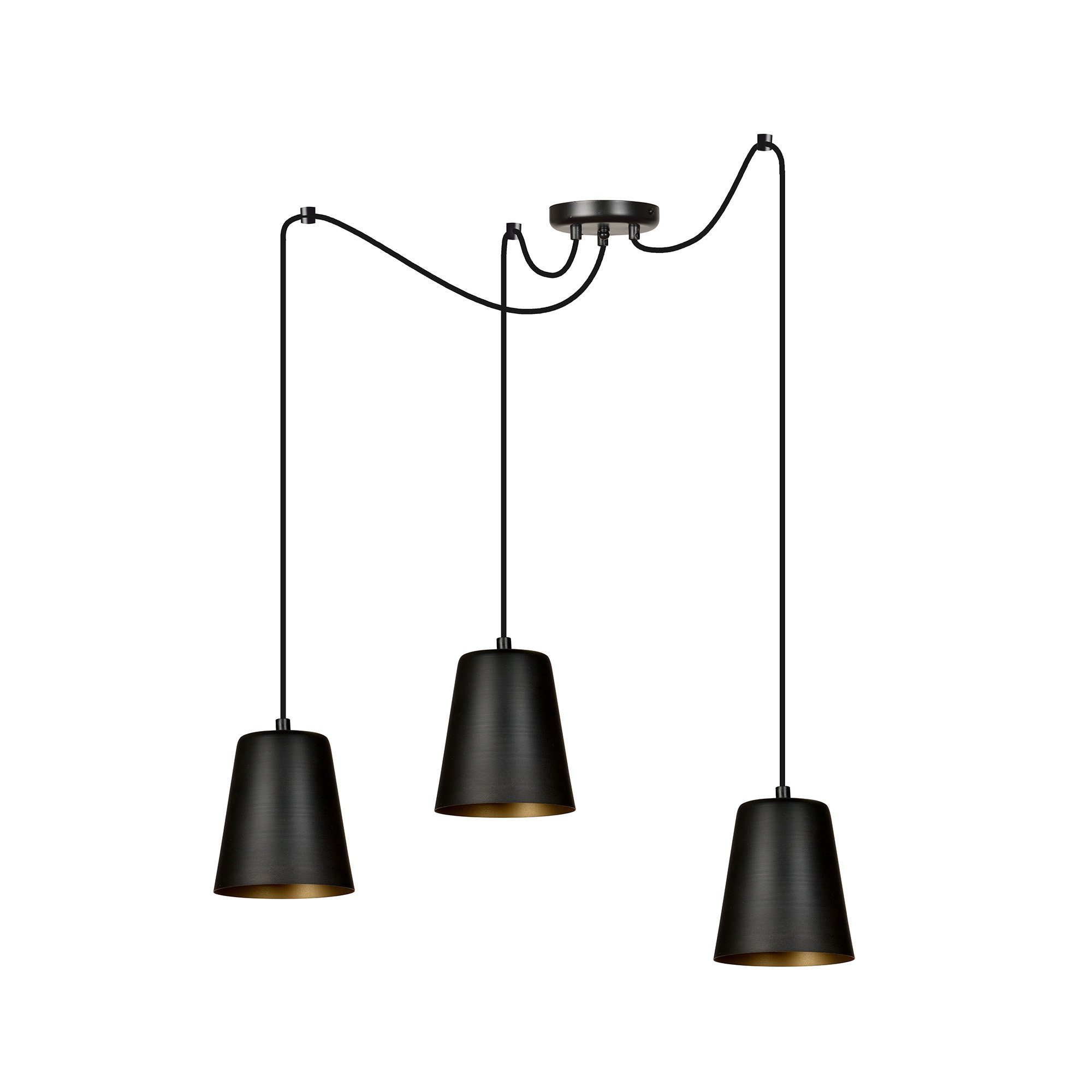 Licht-Erlebnisse Pendelleuchte SHIGERU, ohne Leuchtmittel, Retro Hängelampe flexibel in Schwarz Gold 3-flammig Schlafzimmer