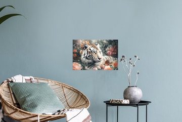 MuchoWow Wandsticker Tiger - Wildtiere - Blumen - Dschungel (1 St), Wandaufkleber, Wandtattoo, Selbstklebend, Wohnzimmer, Schlafzimmer