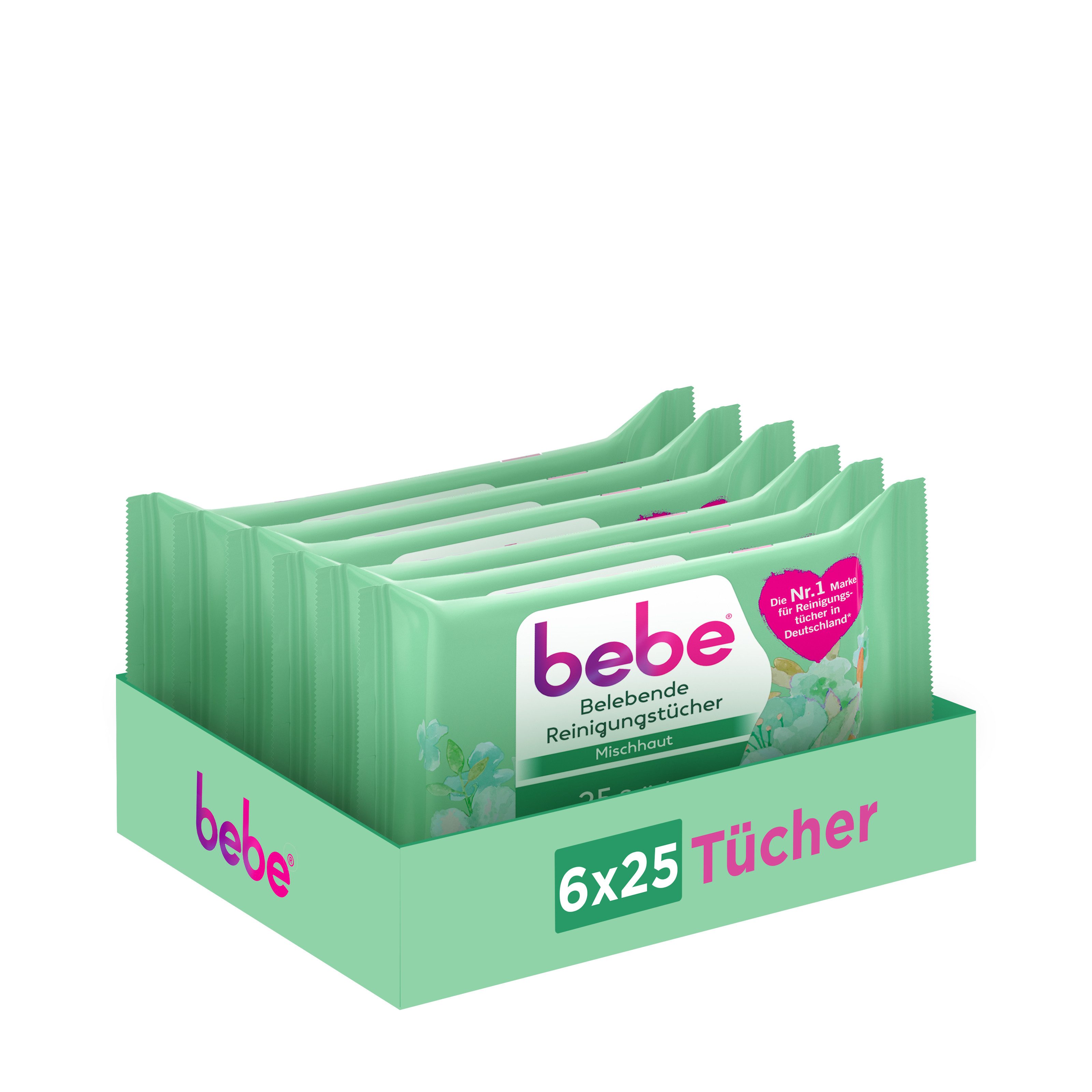 bebe Gesichtsreinigungstücher Belebende Reinigungstücher 6er-Pack (6x 25 St)