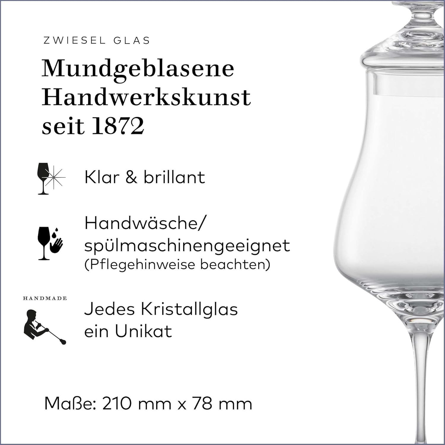 Dekomiro Whiskyglas Alloro Whisky Nosing mit Deckel 2er Set, Kristallglas