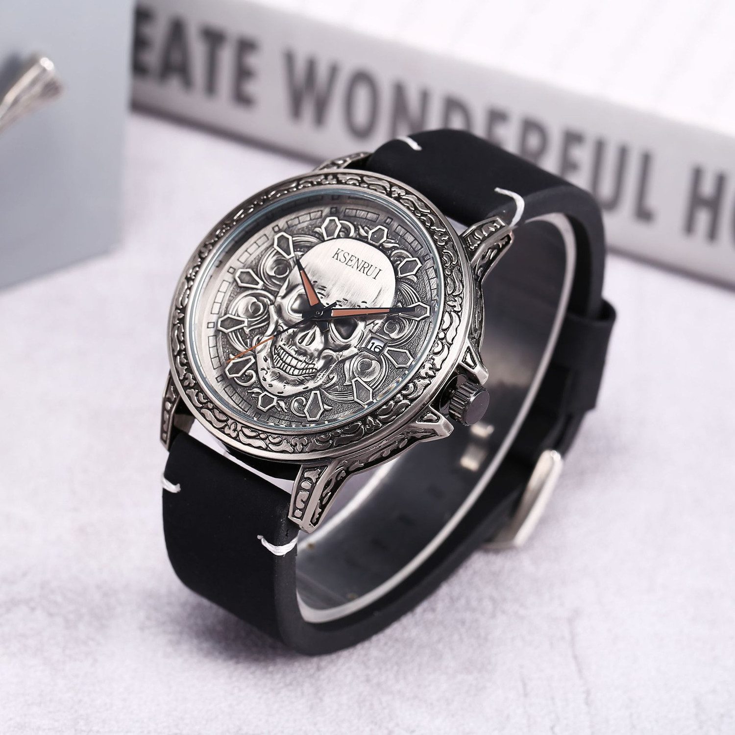 KARMA Quarzuhr Armbanduhr Totenkopf Schwarz Silber günstig online kaufen