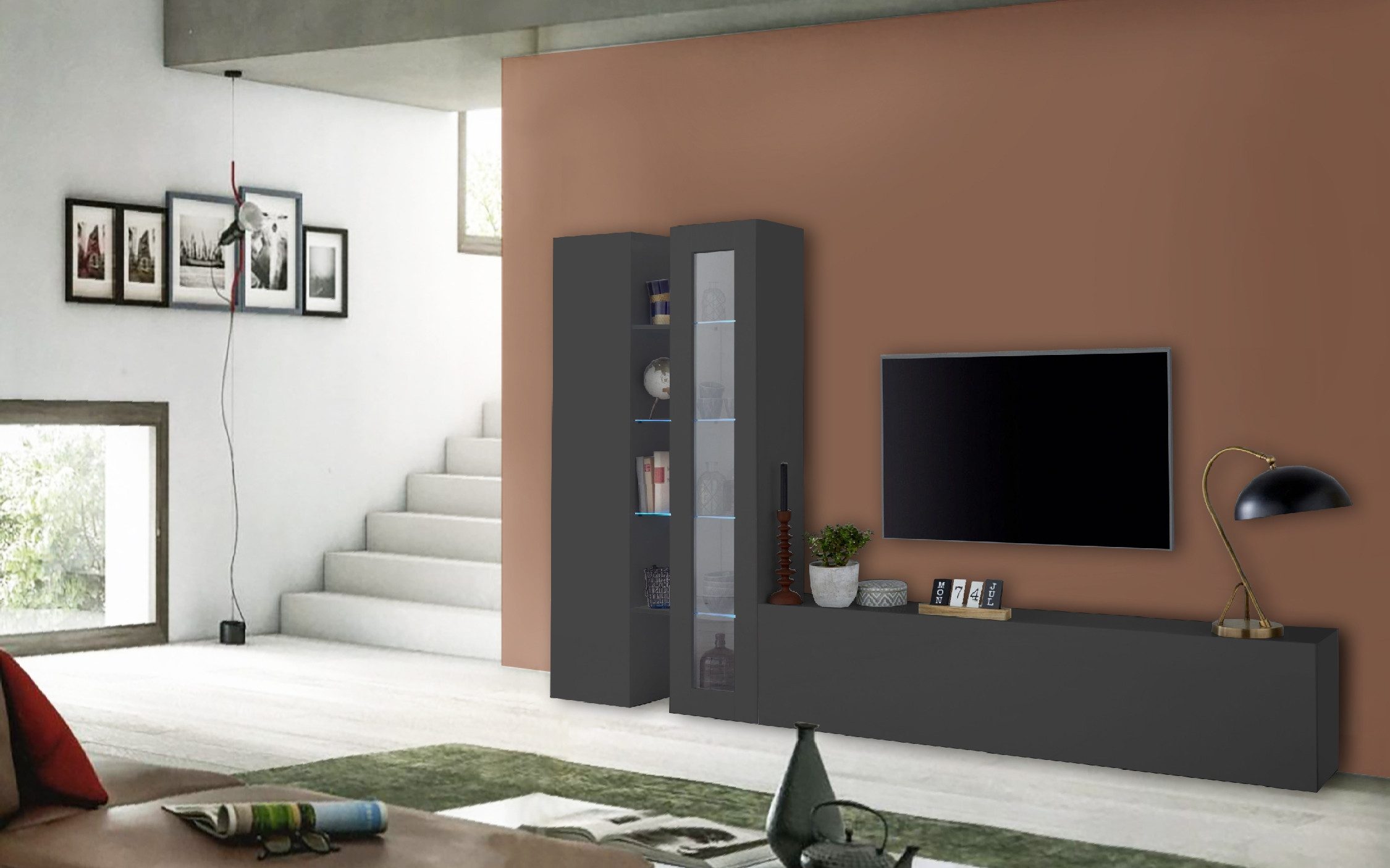 Web Furniture Wohnwand (4-teilig) in Anthrazit matt - 280x180x30 (BxHxT), (4-teilig)